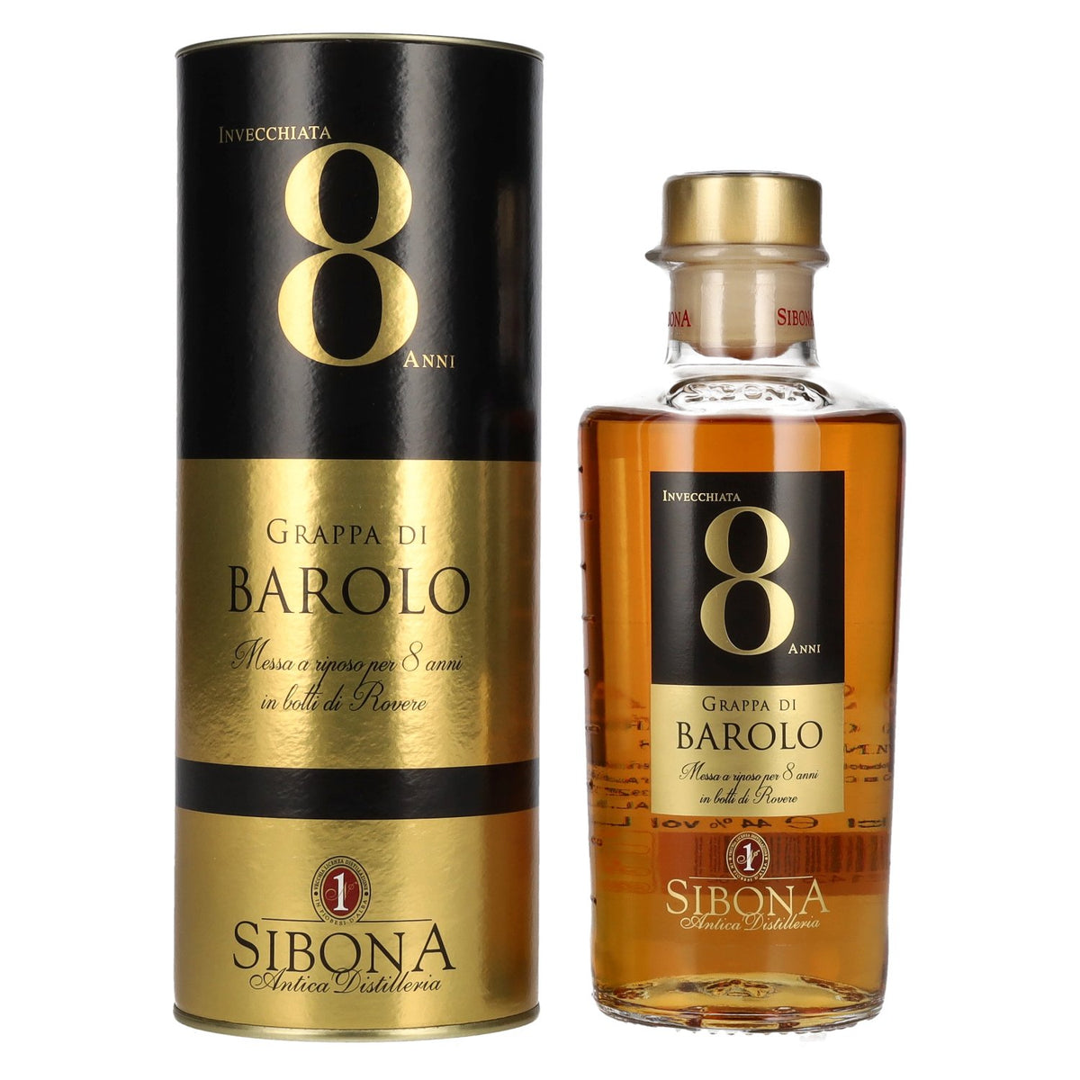 Sibona 8-Year-Old Aged Grappa di BAROLO 44% ABV 0.5l in a gift box