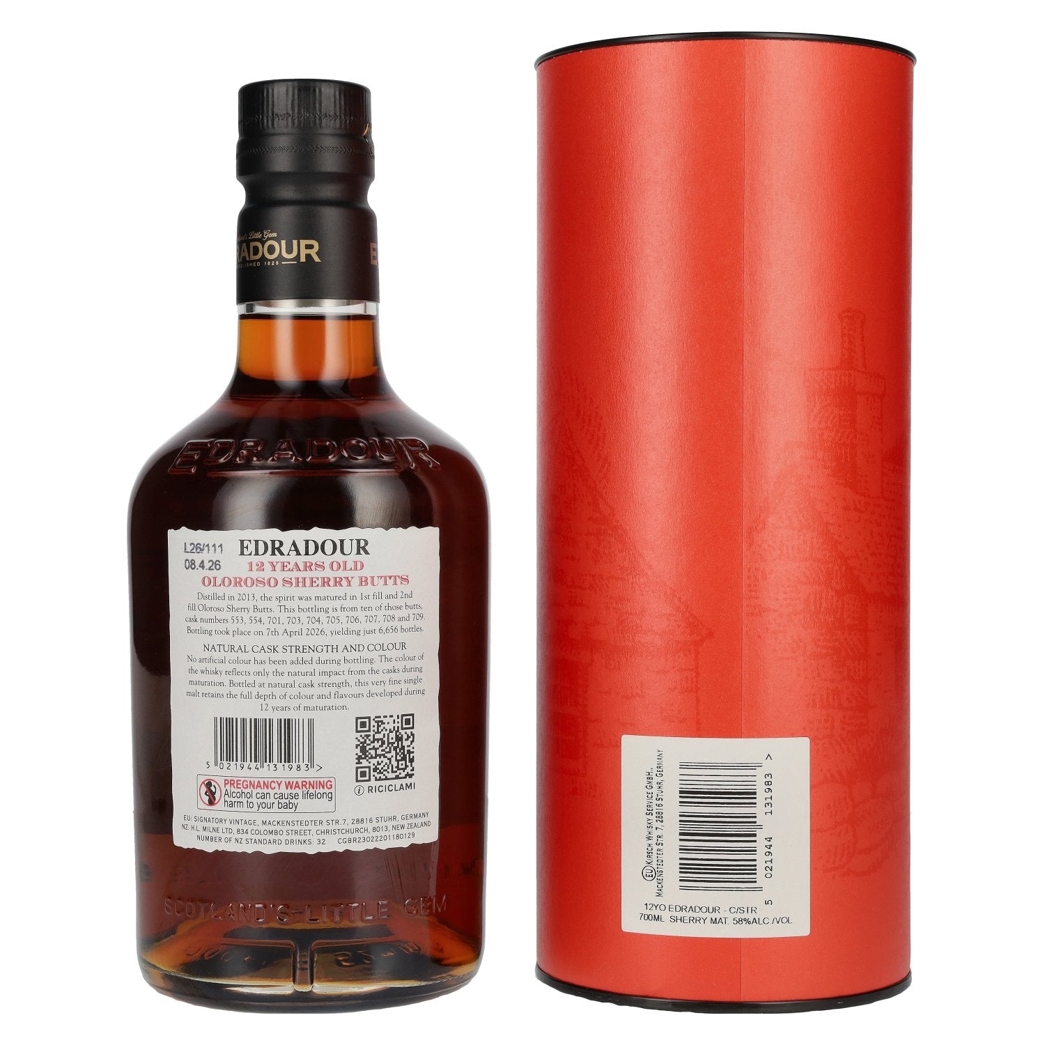 Edradour 12 Years Old Oloroso Sherry Single Malt Whisky Natural Cask Strength #8 58% Vol. 0,7l in Geschenkbox
