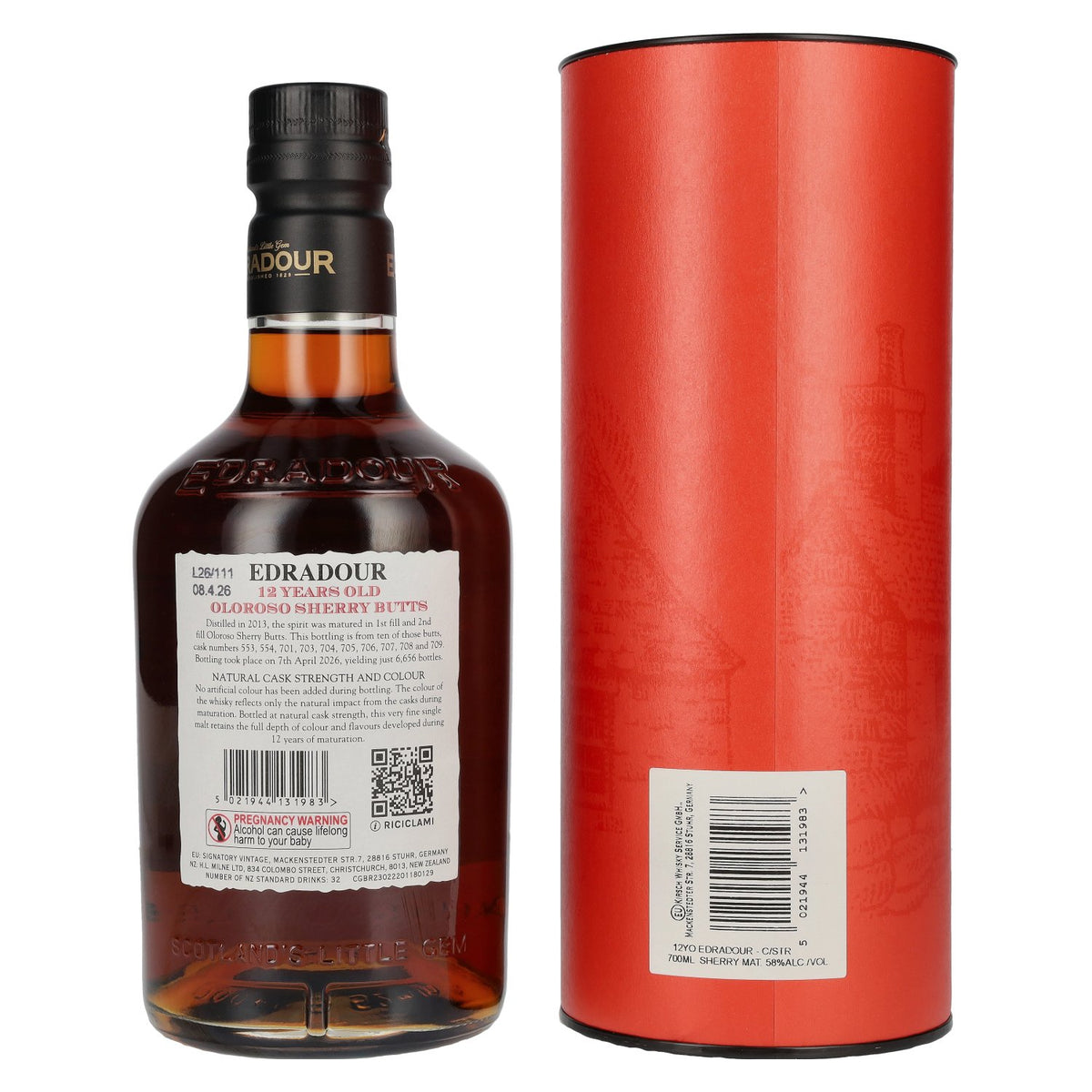 Edradour 12 Years Old Oloroso Sherry Single Malt Whisky Natural Cask Strength #8 58% vol. 0,7 l in geschenkverpakking
