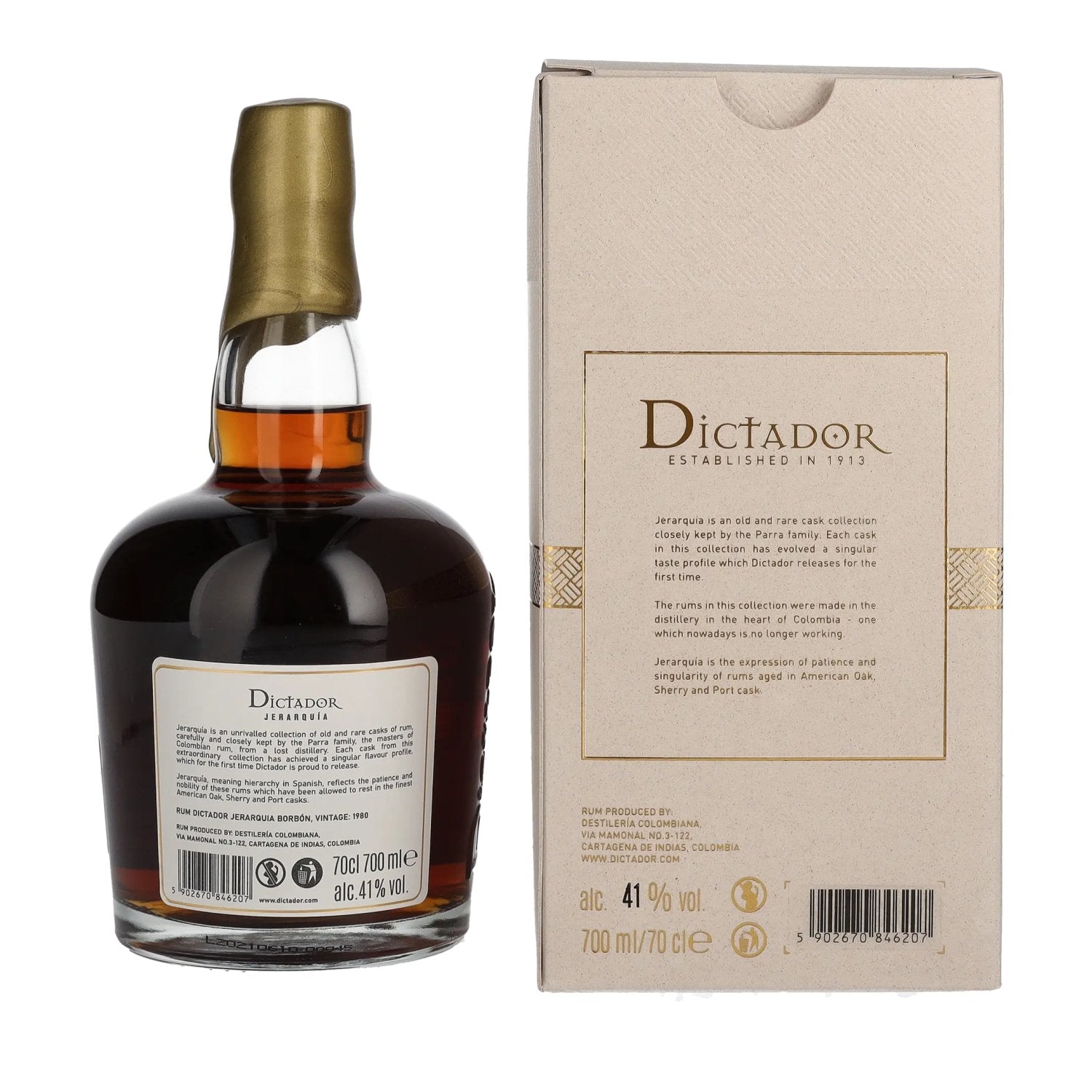 Dictador JERARQUÍA 40 Years Old BORBÓN Rum 1980 41% Vol. 0,7l in gift box