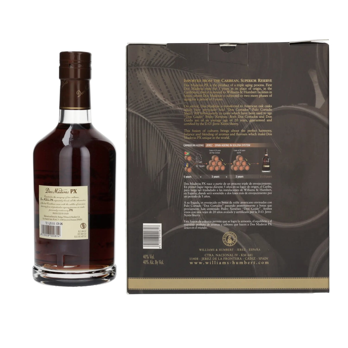 Dos Maderas PX 5+5 Years Old Triple Aged Spirit Drink 40% Vol. 0,7l in Geschenkbox mit 2 Gläsern