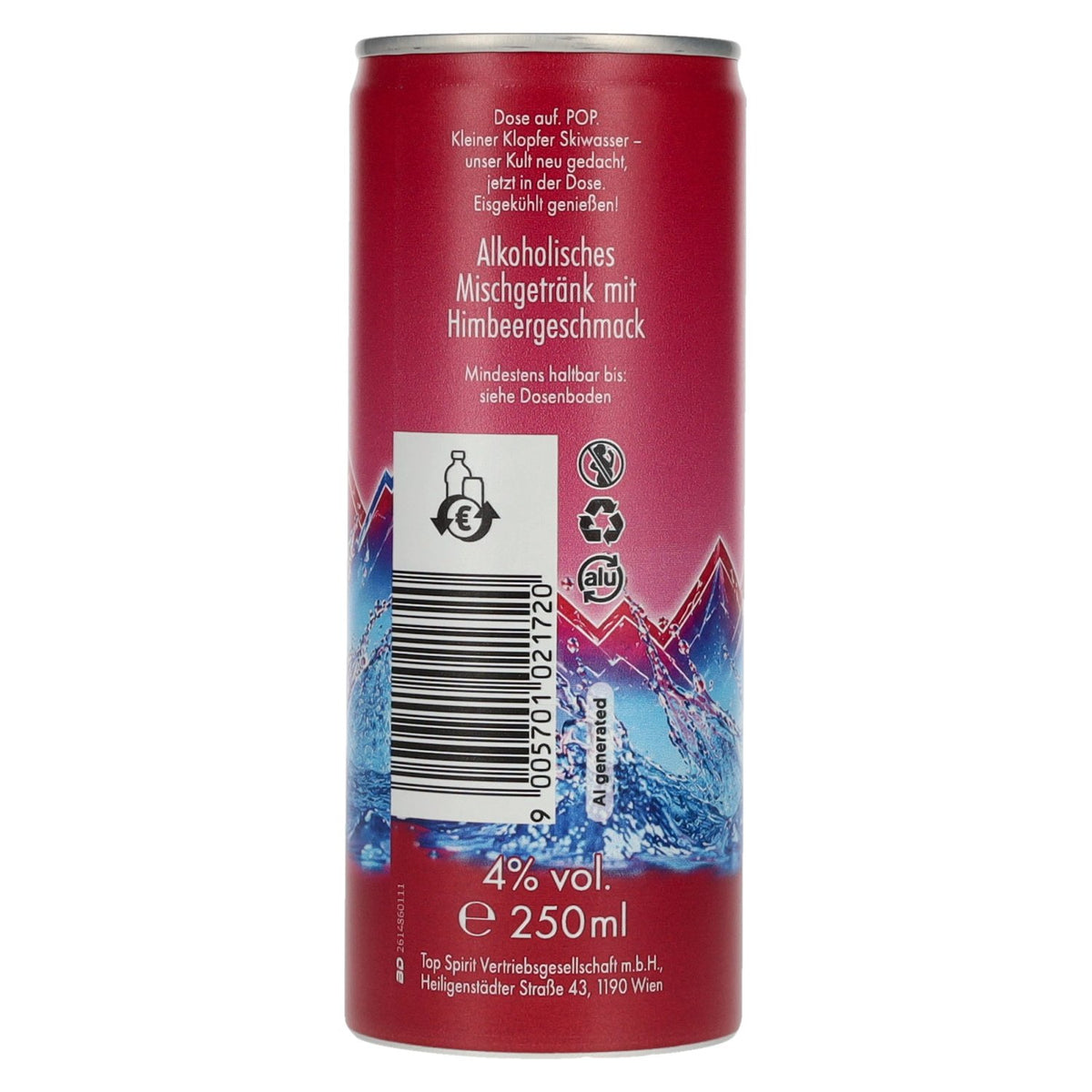 Kleiner Klopfer POP Skiwasser Vodka Raspberry 4% ABV 12 x 0.25l tins (deposit required)