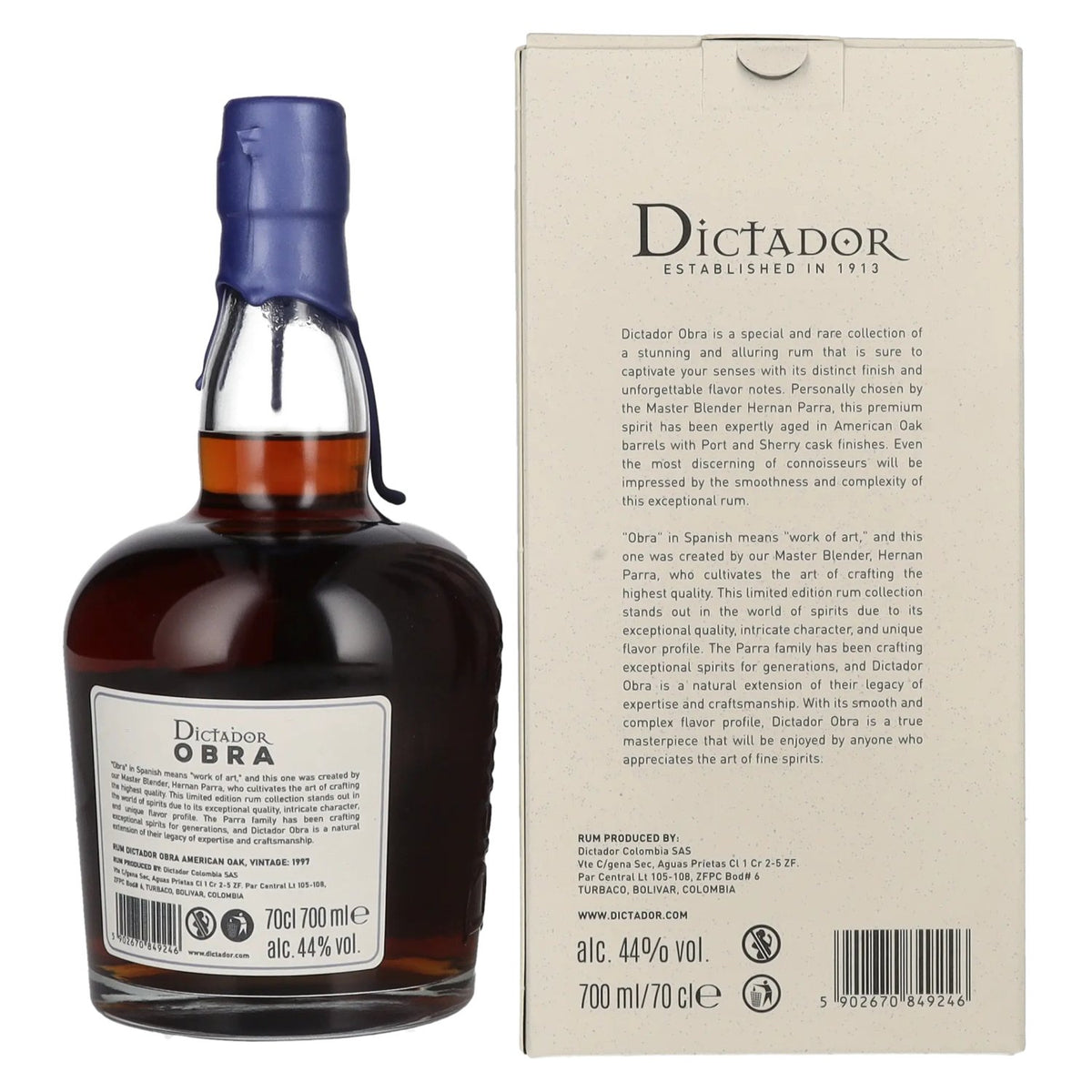 Dictador OBRA VINTAGE 26 Years Old AMERICAN OAK CASK Rum 1997 44% vol. 0,7 l in geschenkverpakking