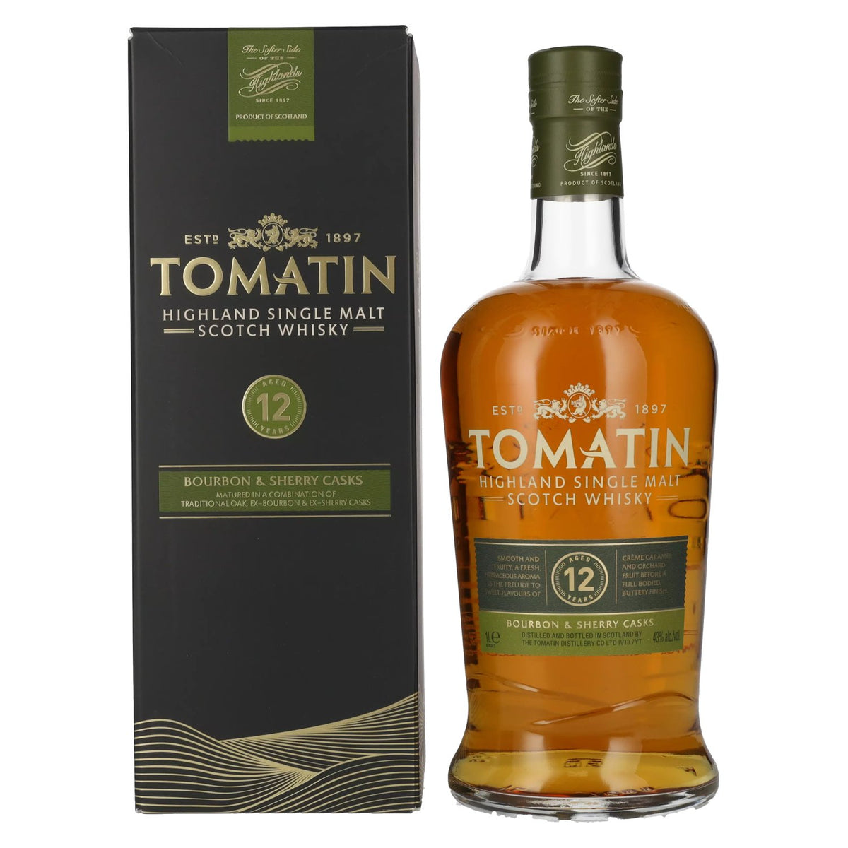 Tomatin 12 Years Old BOURBON & SHERRY CASKS 43% Vol. 1l in Geschenkbox