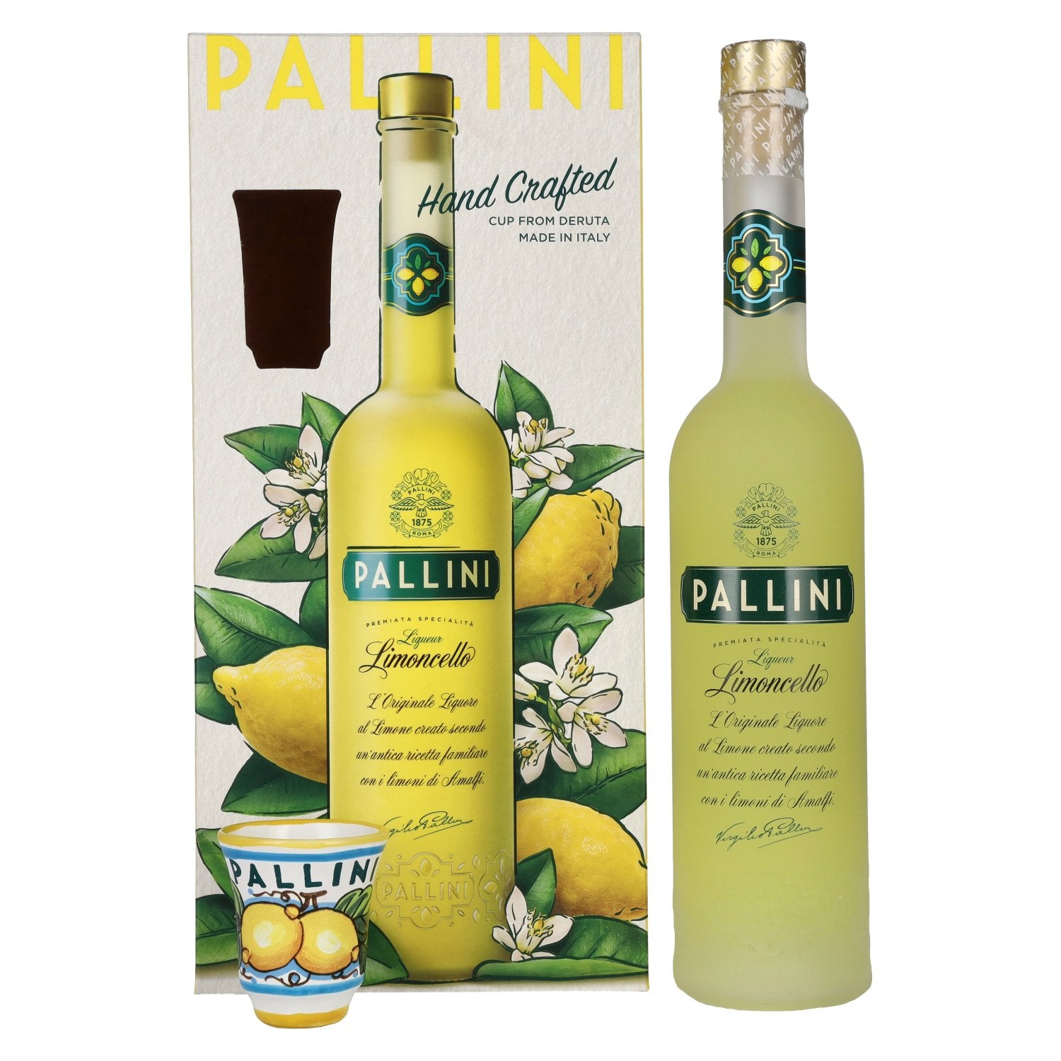 Pallini Limoncello Liqueur 26% vol. 0,5l en boîte cadeau avec gobelet en céramique