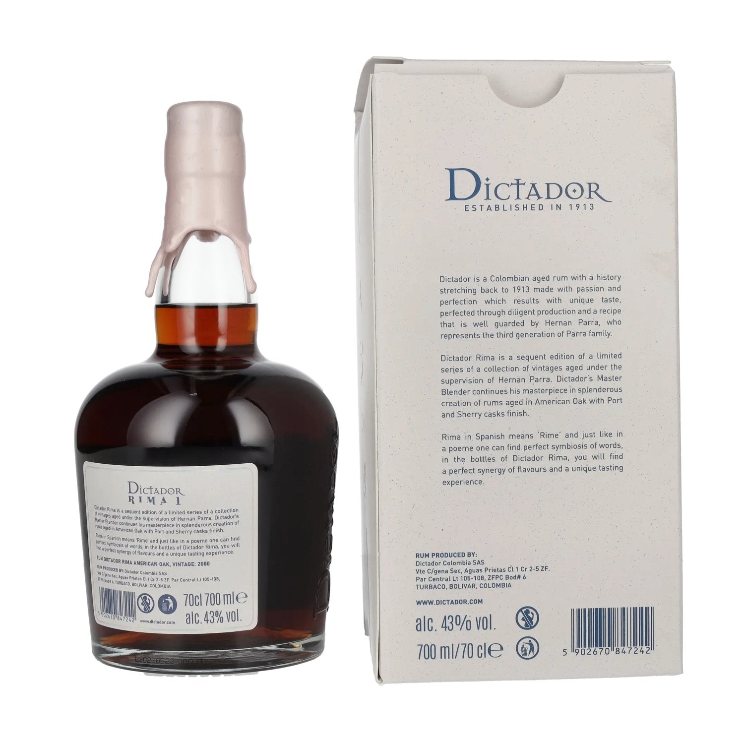 Dictador RIMA 1 22 Years Old AMERICAN OAK Cask Vintage 2000 43% Vol. 0,7l in Geschenkbox
