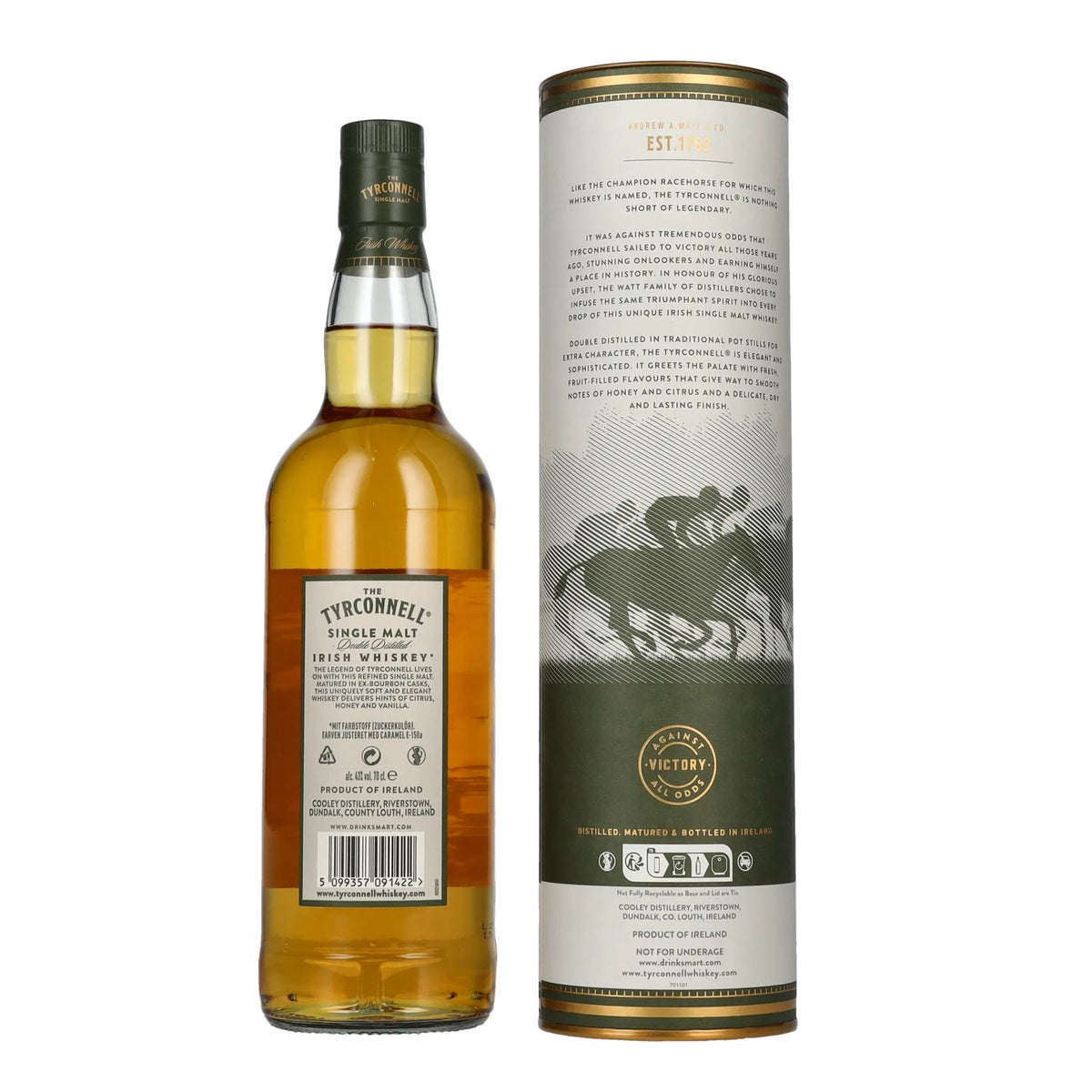 Whisky irlandais single malt The Tyrconnell, 43 % vol., 0,7 l, dans un coffret cadeau