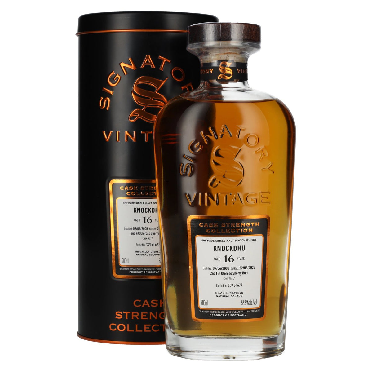 Signatory Vintage KNOCKDHU 16 Years Old 2nd Fill Oloroso Butt Cask Strength #7 2008 56,9% Vol. 0,7l in Tinbox