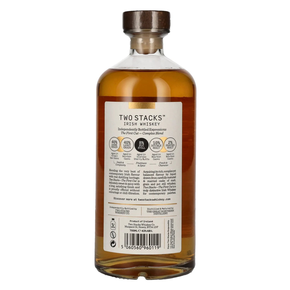 Two Stacks THE FIRST CUT Ierse whisky 43% vol. 0,7 l