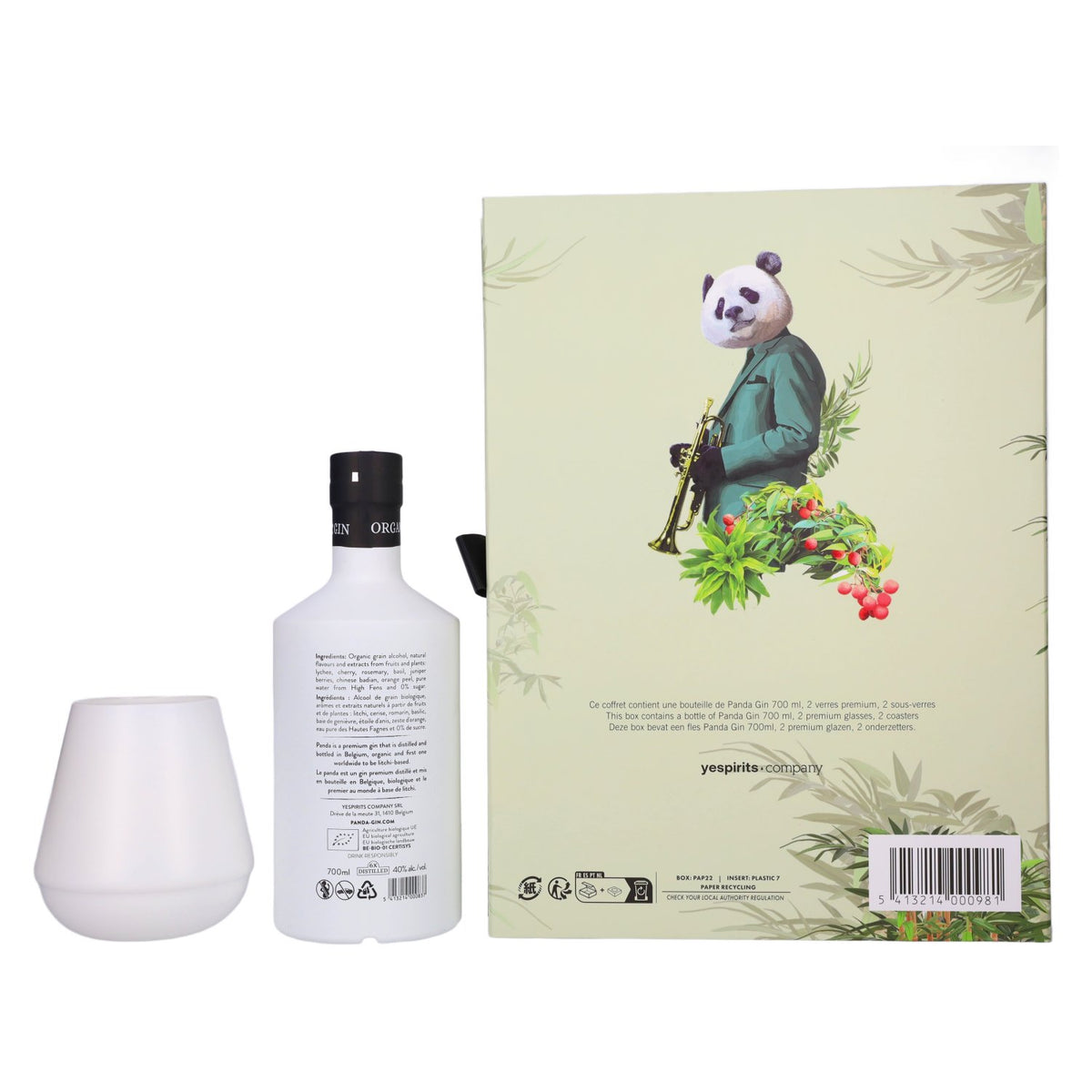 PANDA Organic Gin 40% Vol. 0,7l in Geschenkbox mit 2 Gläsern und Untersetzern