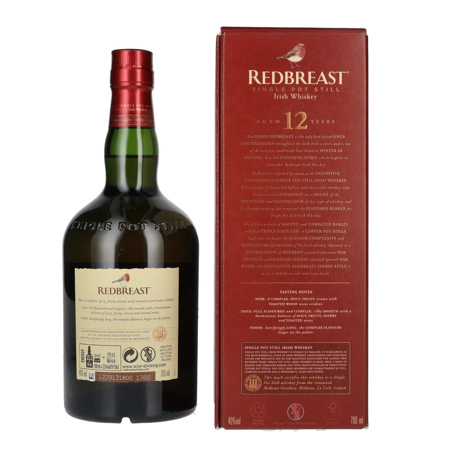 Redbreast 12 Years Old Single Pot Still Irish Whiskey 40% Vol. 0,7l in gift box