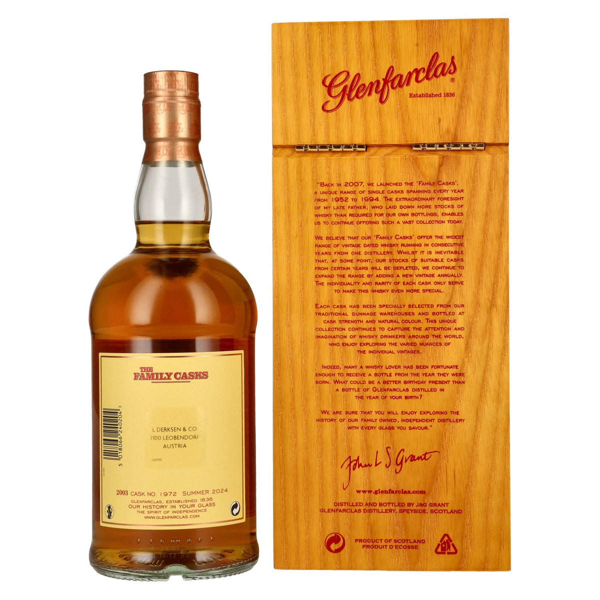 Glenfarclas THE FAMILY CASKS Single Cask SUMMER 2024 Plain Butt #1972 2003 55,5% Vol. 0,7l in Holzkiste