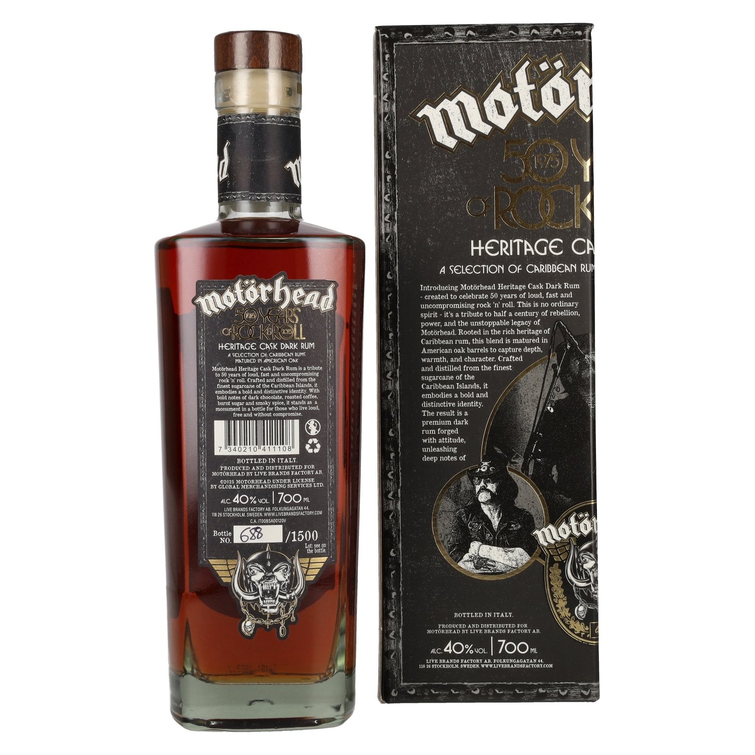 Motörhead 50 Years of Rock &amp; Roll Heritage Cask Dark Rum 40% Vol. 0,7l in gift box