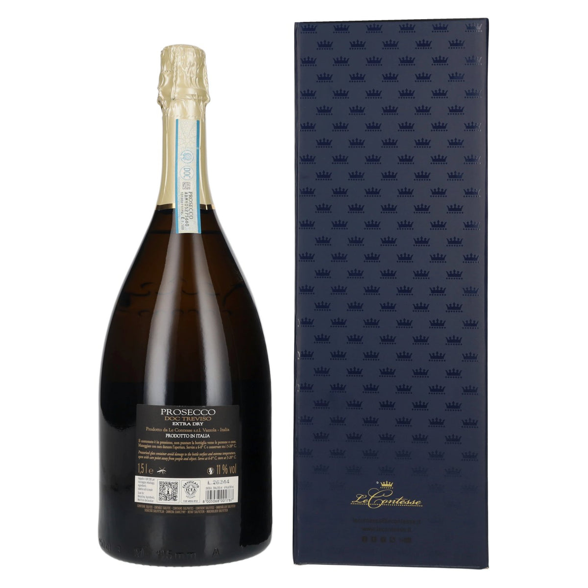 Le Contesse Prosecco DOC Treviso Extra Dry 11% ABV 1.5l in a DARK BLUE gift box
