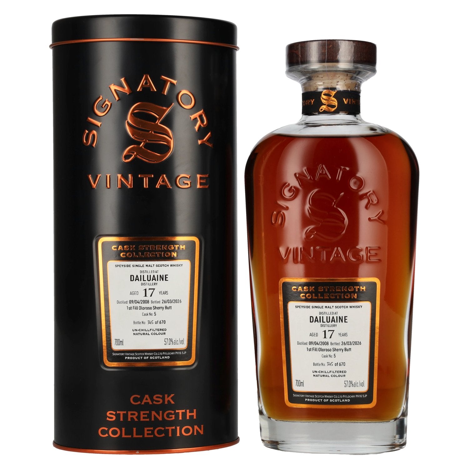Signatory Vintage DAILUAINE 17 Years Old 1st Fill Oloroso Cask Strength #5 2008 57% Vol. 0,7l in Tinbox