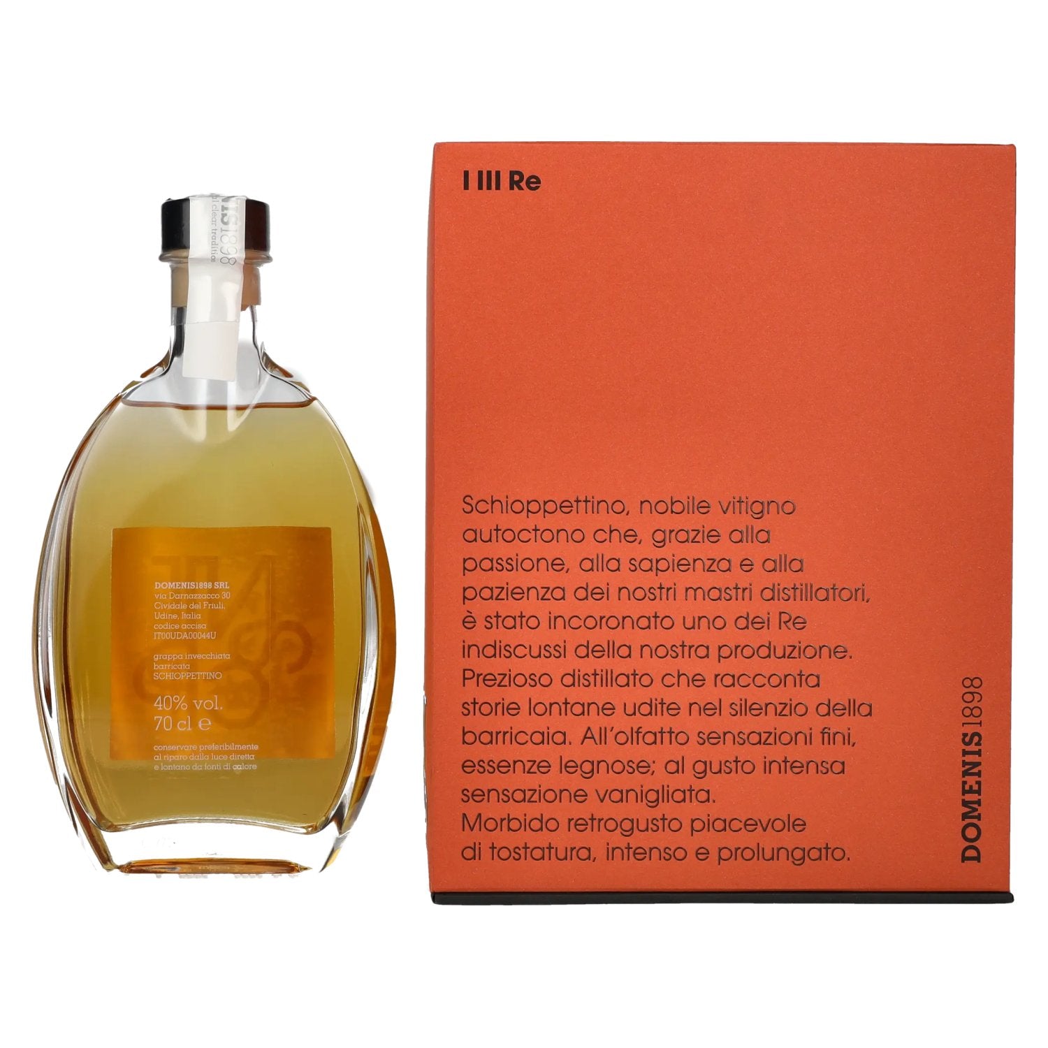 Domenis 1898 I III RE SCHIOPPETTINO grappa invecchiata barricata 40% Vol. 0,7l in Geschenkbox
