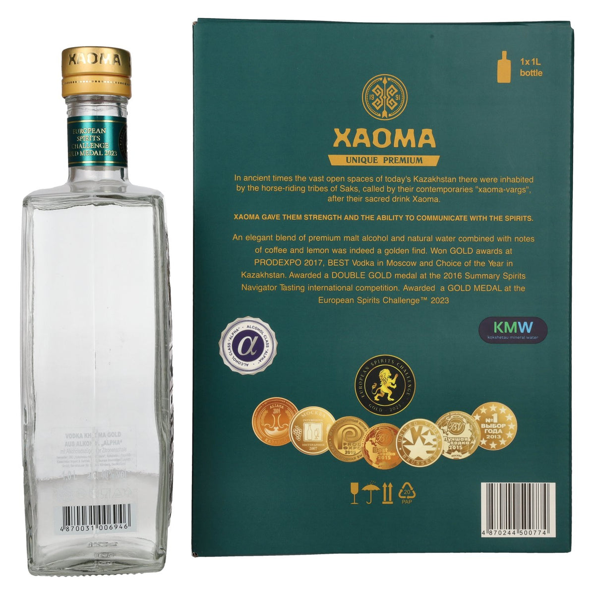 XAOMA Gold Unique Premium Vodka 40% Vol. 1l en coffret cadeau