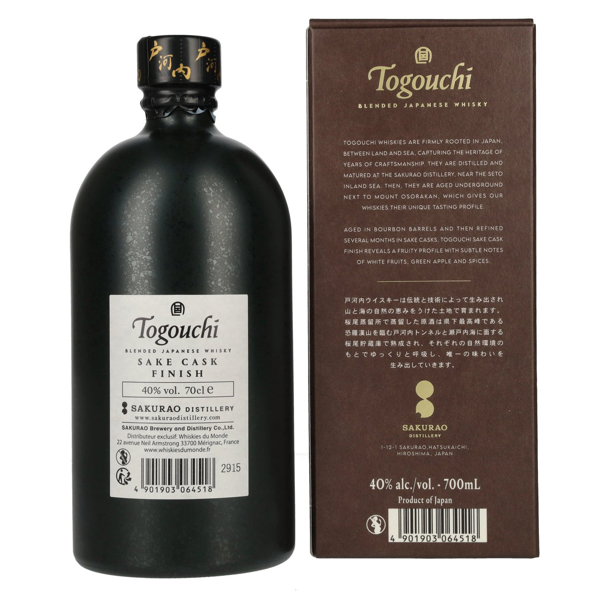 Togouchi Japanese Blended Whisky Sake Cask Finish 40% Vol. 0,7l en boîte cadeau