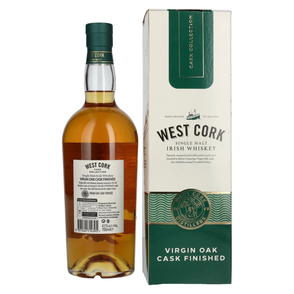 West Cork Single Malt Irish Whiskey VIRGIN OAK CASK FINISHED 43% Vol. 0,7l in Geschenkbox
