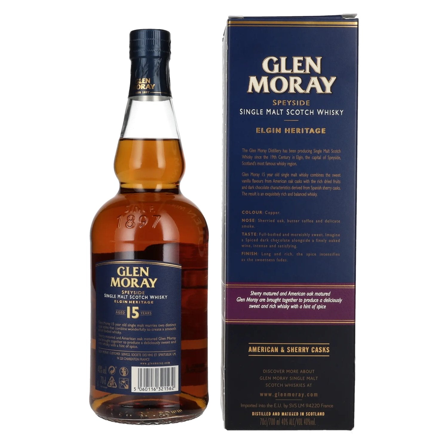 Glen Moray 15 Years Old Elgin Heritage 40% vol. 0,7l en boîte cadeau