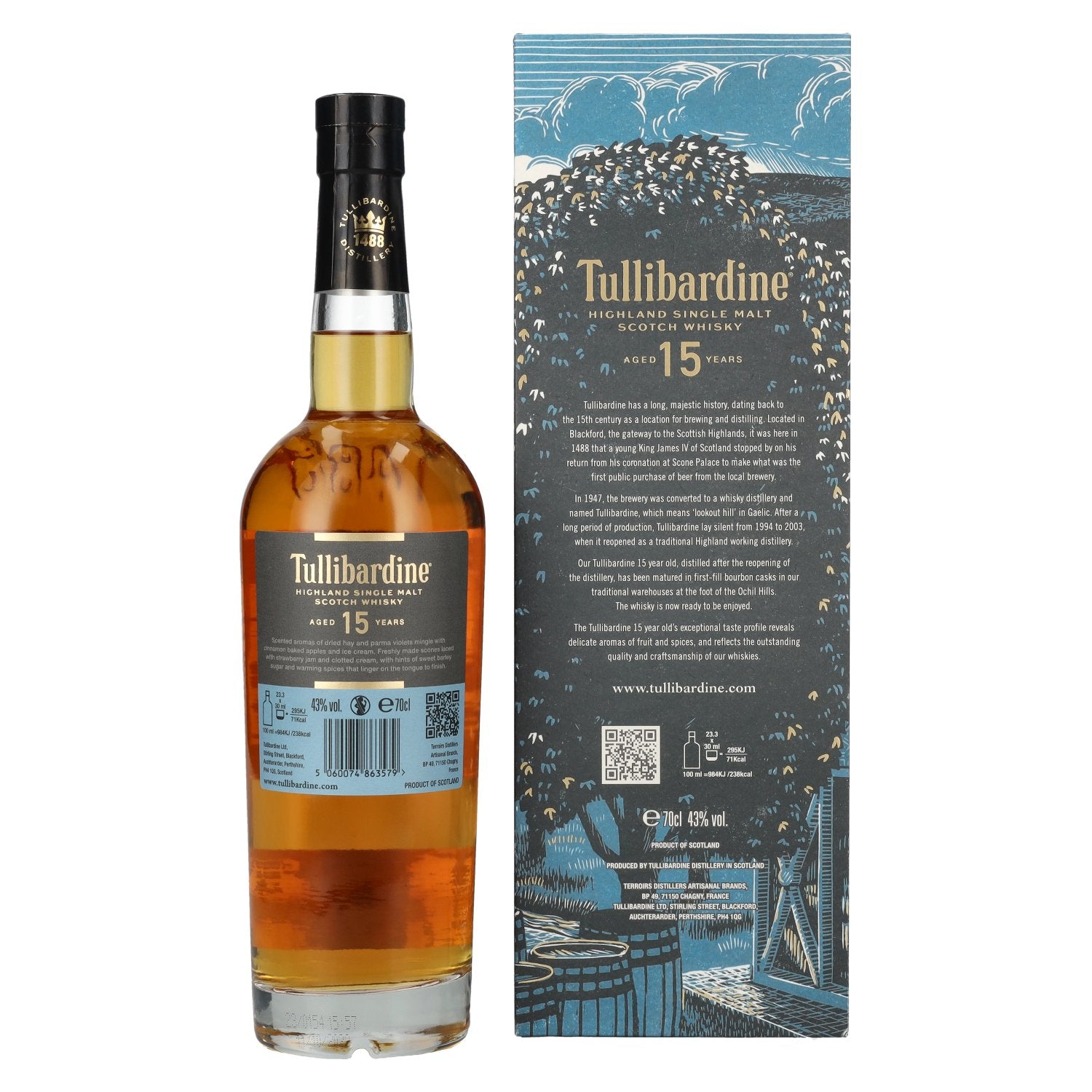 Tullibardine 15 Years Old Highland Single Malt Scotch Whisky 43% Vol. 0,7l en boîte cadeau