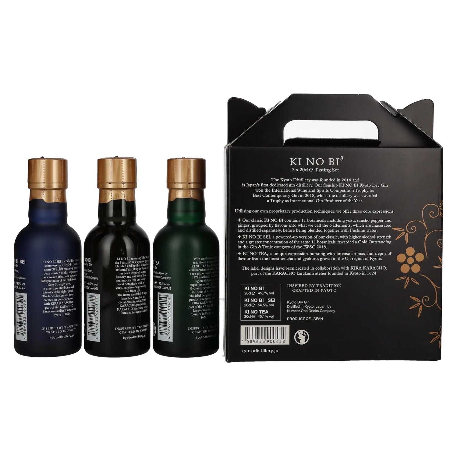 KI NO BI³ Kyoto Dry Gin Set 48,4% Vol. 3x0,2l in geschenkverpakking