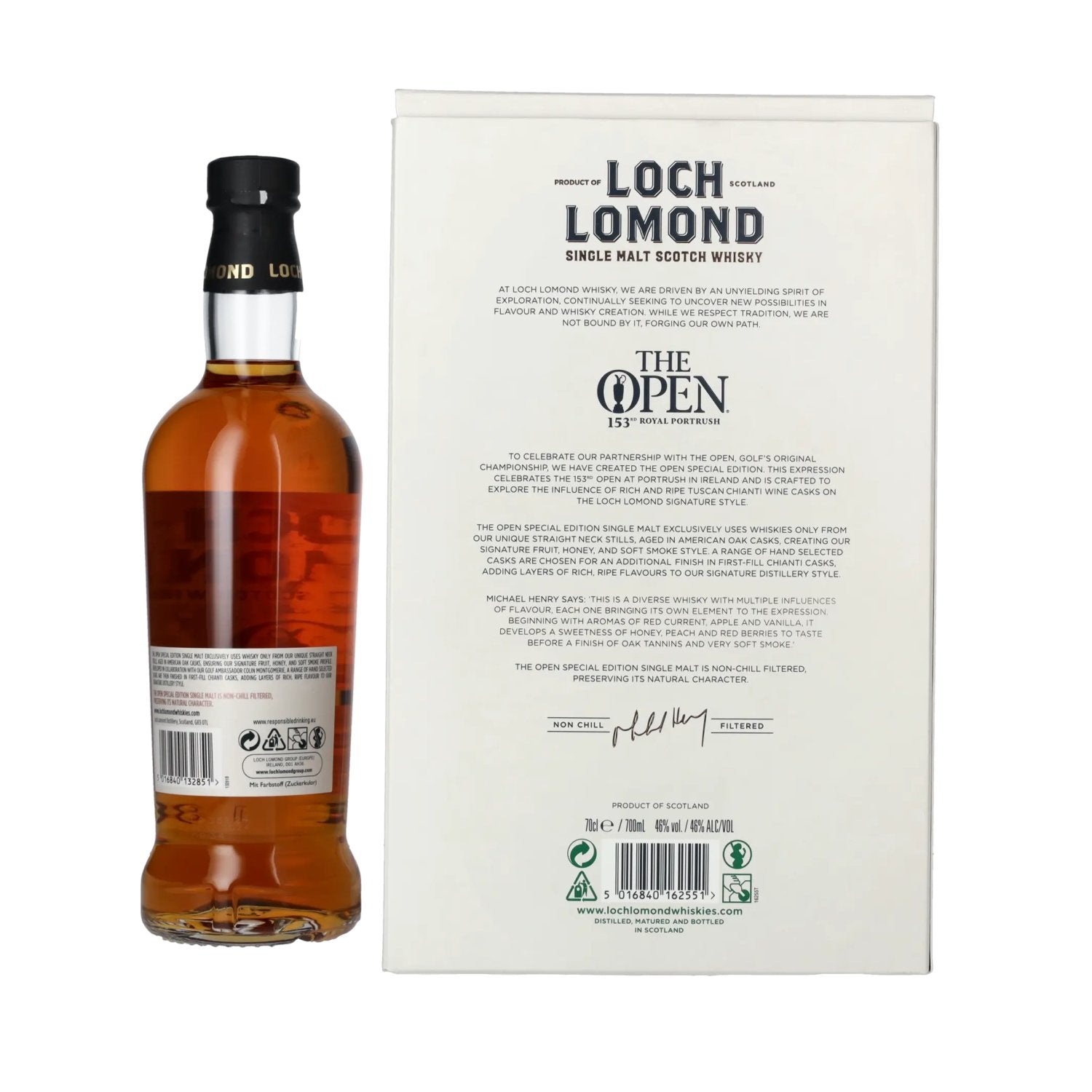 Loch Lomond THE OPEN SPECIAL EDITION 153rd Royal Portrush Chianti Wine 2025 46% Vol. 0,7l in geschenkverpakking met 2 glazen