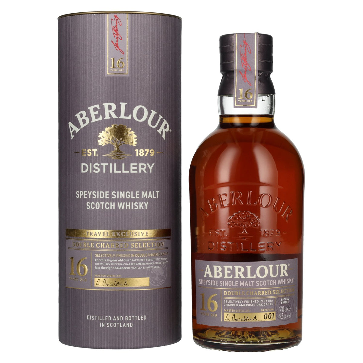 Aberlour 16 Years Old DOUBLE CHARRED SELECTION Travel Exclusive Speyside Single Malt 43% Vol. 0,7l en boîte cadeau