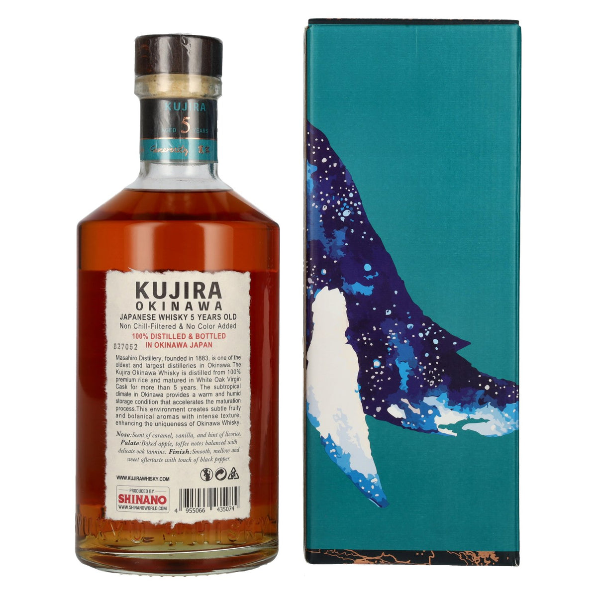 Whisky Kujira Okinawa 5 ans d'âge, fût de chêne blanc vierge, 43 % vol., 0,7 l, dans un coffret cadeau