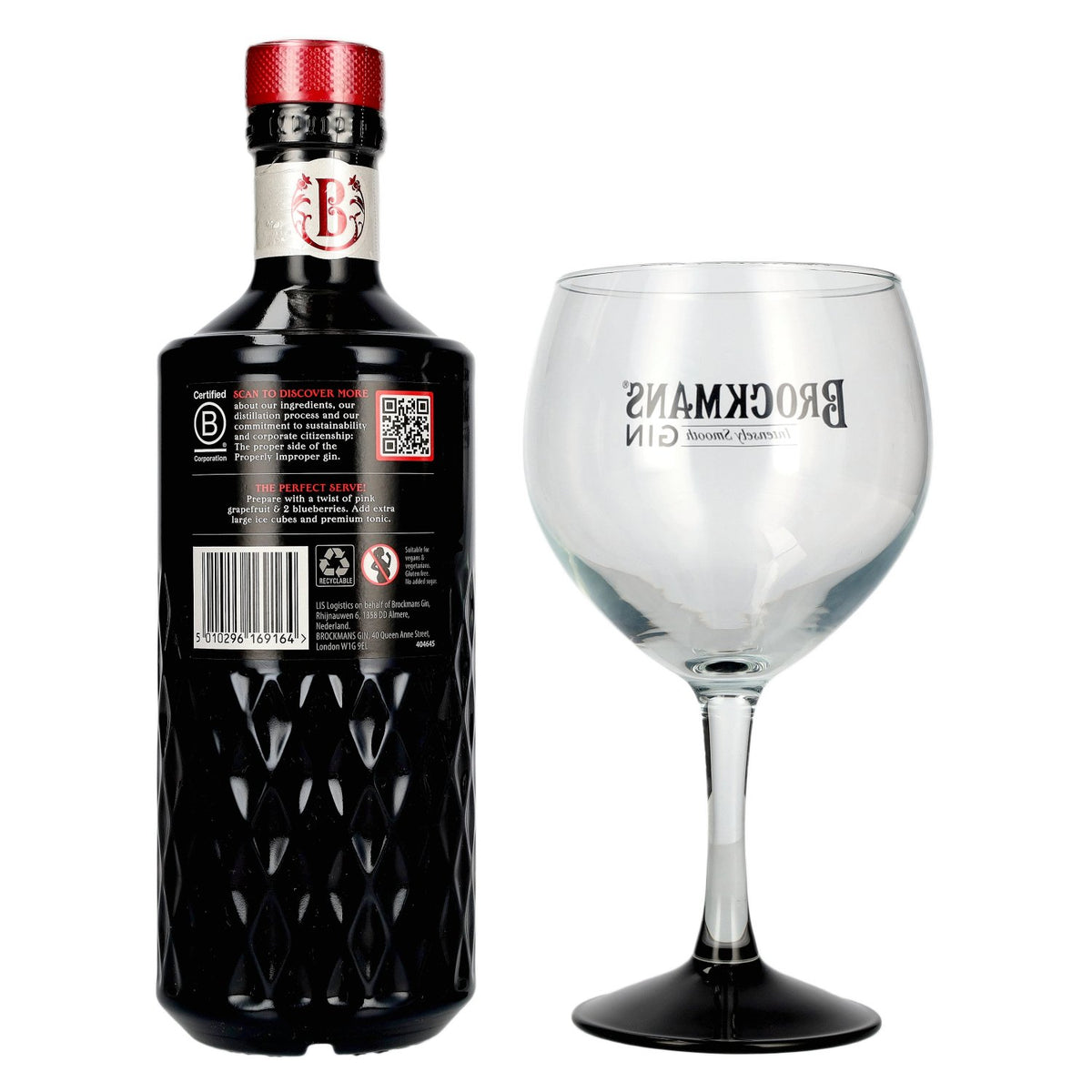 Brockmans Intensely Smooth PREMIUM GIN 40% vol. 0.7 l in a gift box with a glass