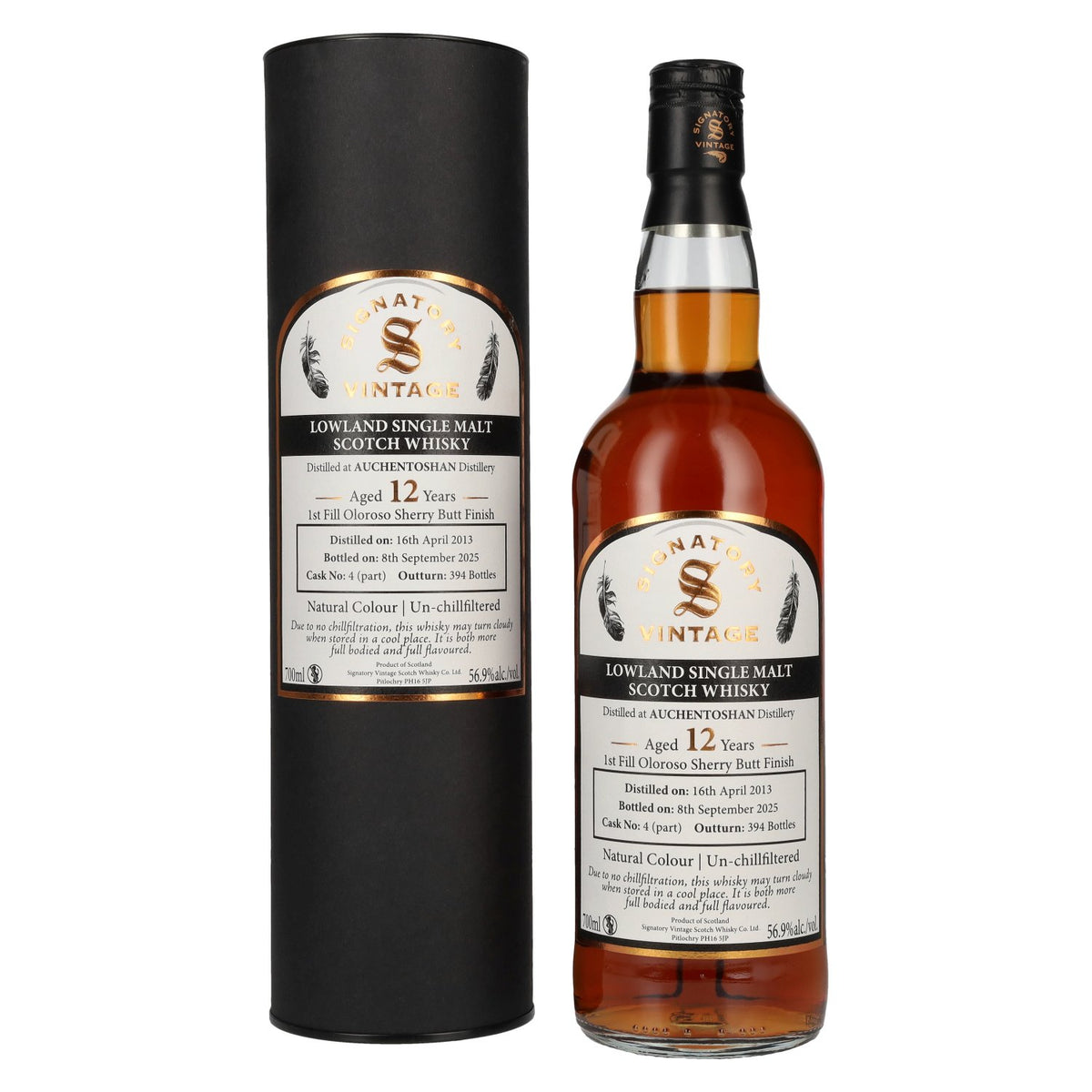 Signatory Vintage Auchentoshan 12 Years Old 1st Fill Oloroso Sherry Butt Finish Cask No. 4 56.9% vol. 0.7 l in a gift box