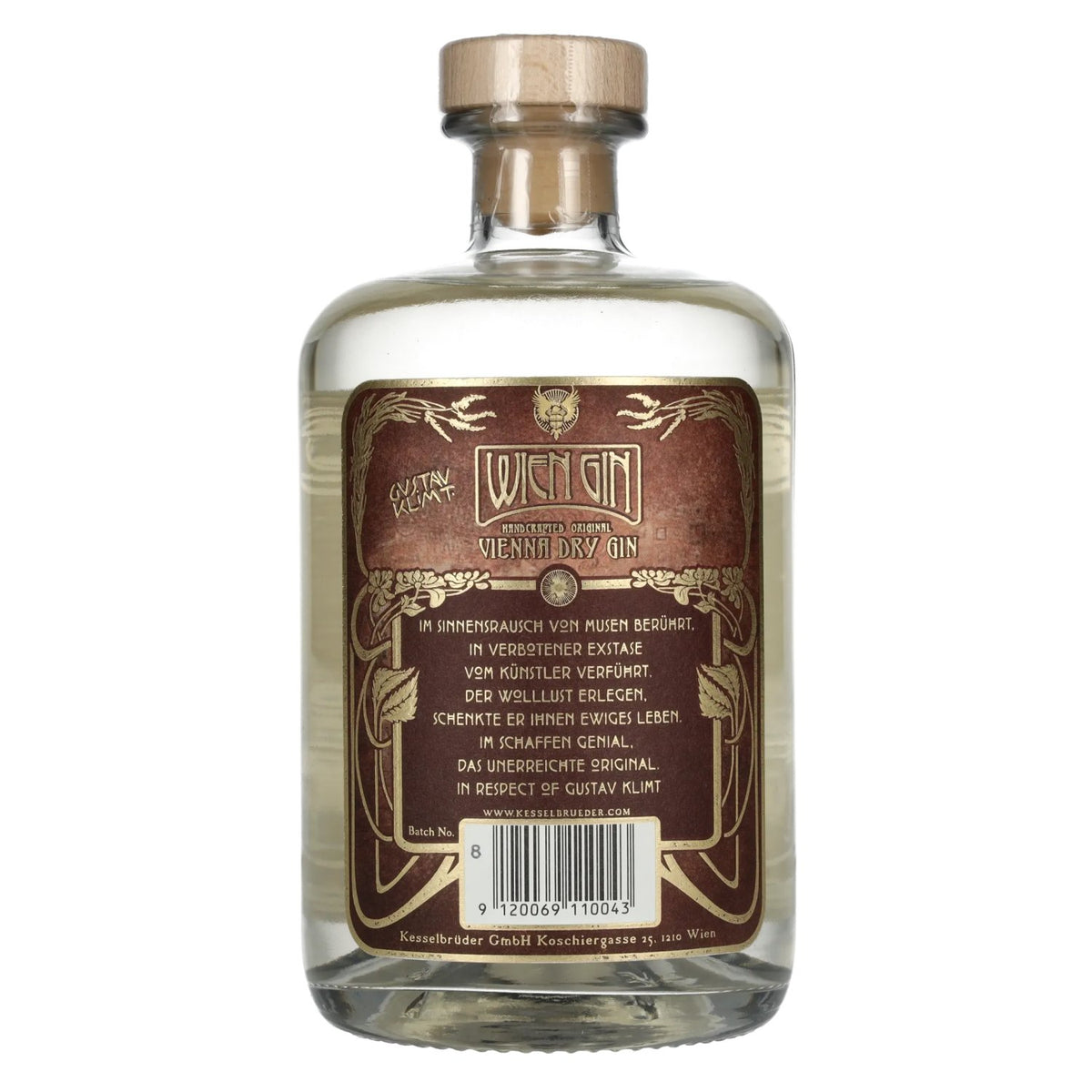 Wien Gin, édition Gustav Klimt, Vienna Dry Gin, 43 % vol., 0,7 l