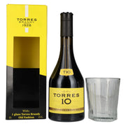 Torres 10 RESERVA Imperial Brandy 38% ABV, 0.7 litres, in a gift box with a glass