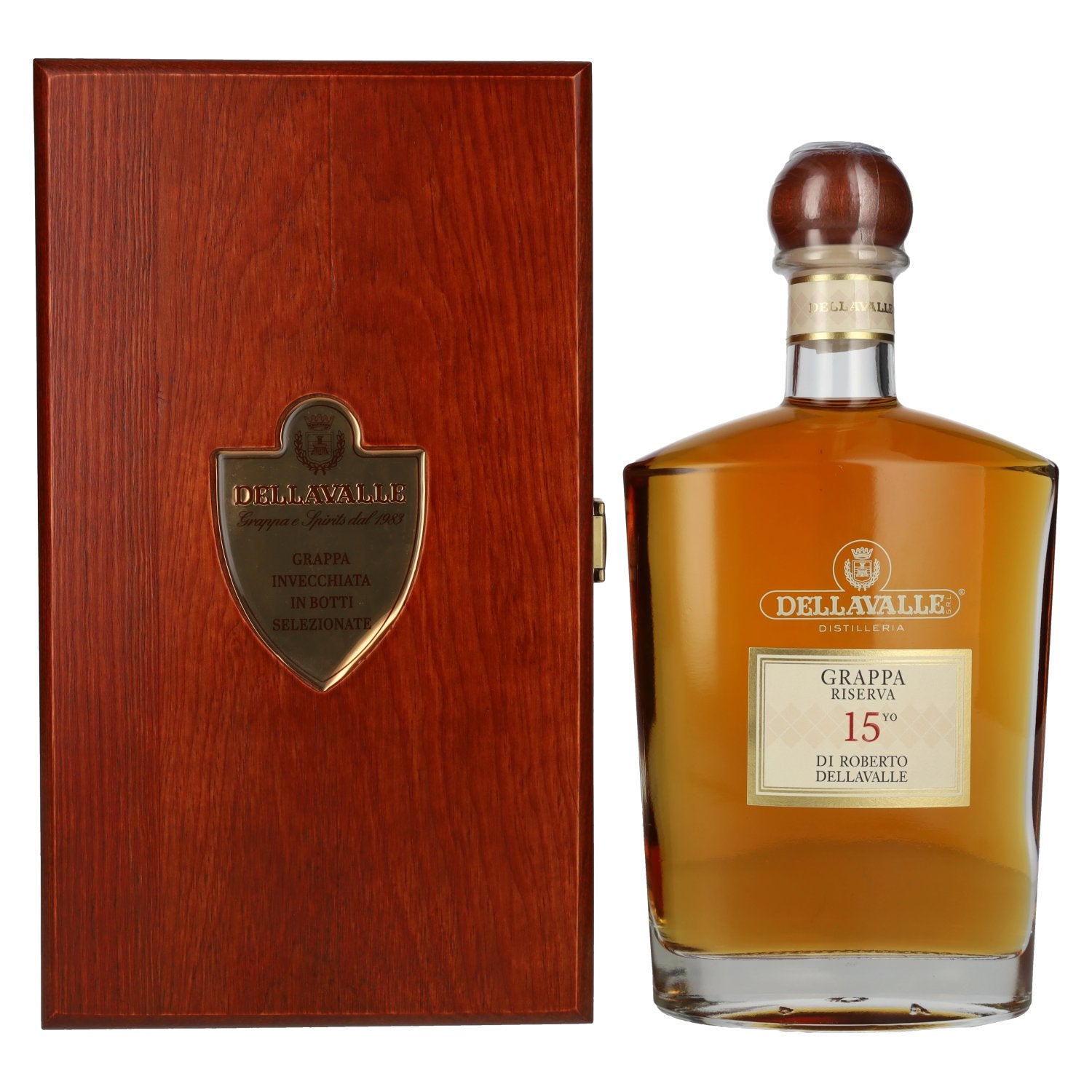 Grappa Dellavalle Reserva 15 ANNI de Roberto Dellavalle, 42 % vol., 0,7 l, dans un coffret en bois
