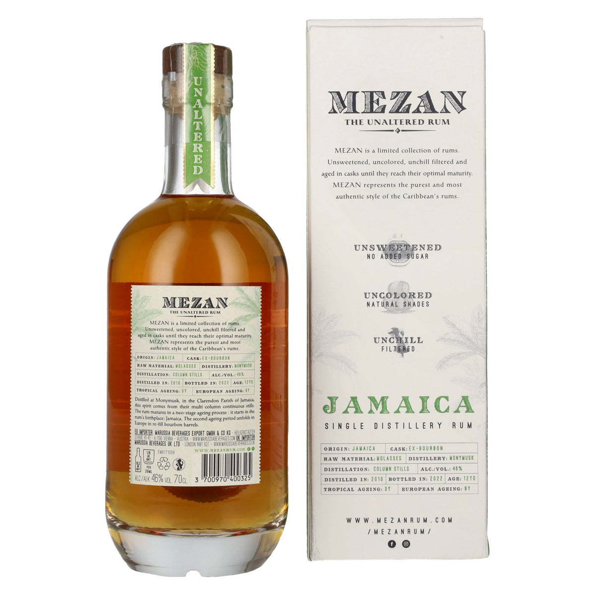 Mezan The Unaltered Rum Jamaica 2010 46% vol. 0,7l en boîte cadeau