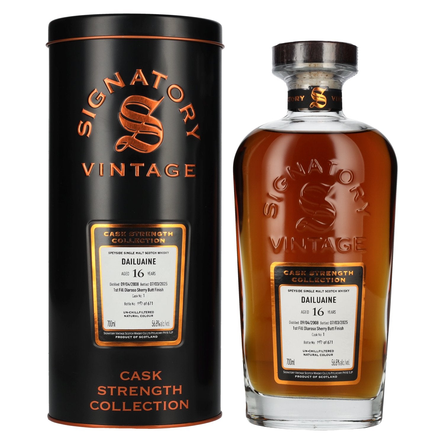 Signatory Vintage Dailuaine 16 Years Old 1st Fill Oloroso Cask Strength #1 2008 56,8% Vol. 0,7l in Blikdoos