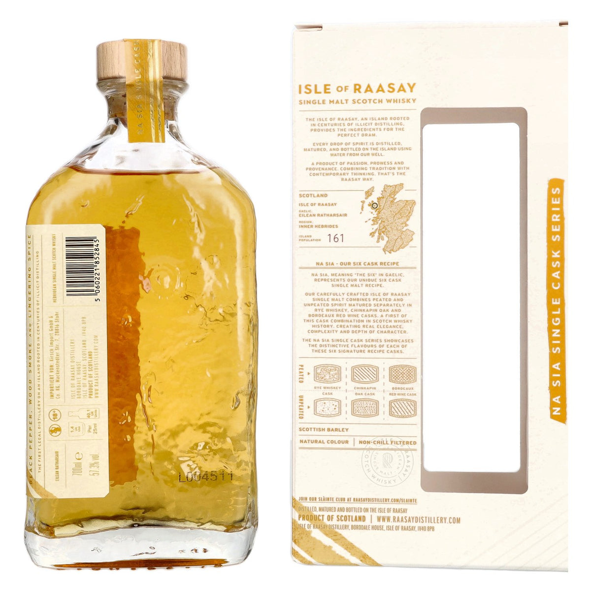 Isle of Raasay, whisky de seigle tourbé de 7 ans d'âge, Single Cask n° 18/839, 57,3 % vol., 0,7 l, dans un coffret cadeau