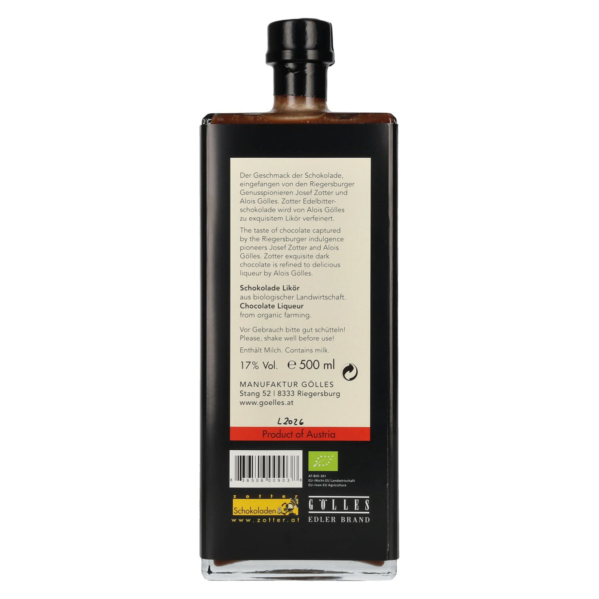 Liqueur au chocolat Zotter 17 % vol., 0,5 l