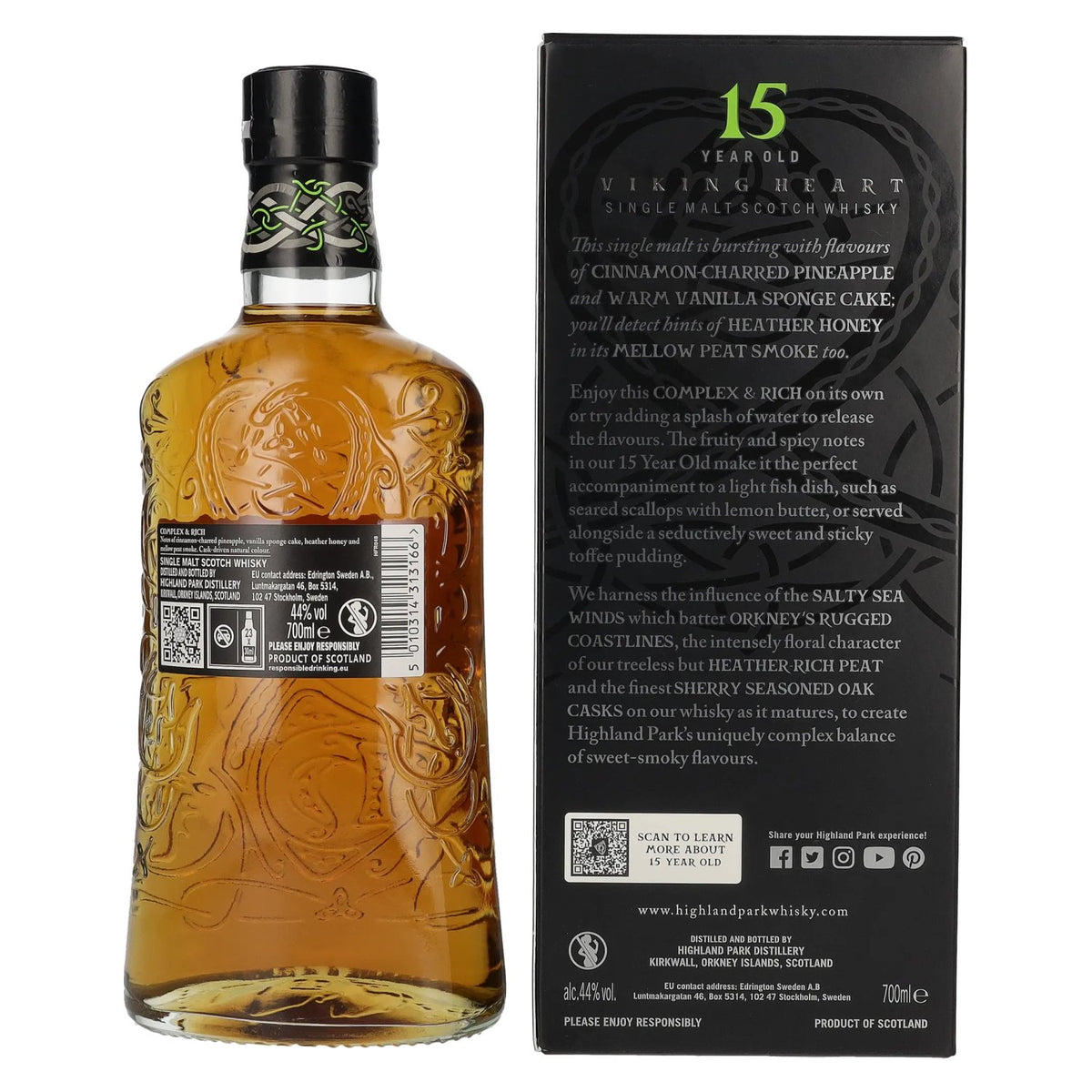 Highland Park 15 ans d'âge VIKING HEART 44 % vol. 0,7 l dans un coffret cadeau