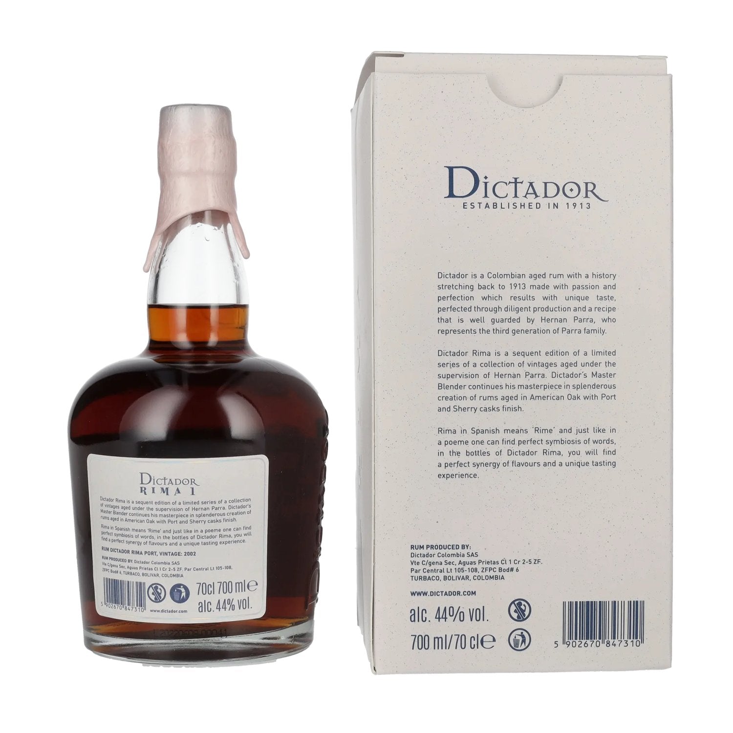 Dictador RIMA 1 20 ans d'âge Old Port CASK Millésime 2002 44 % vol. 0,7 l dans un coffret cadeau