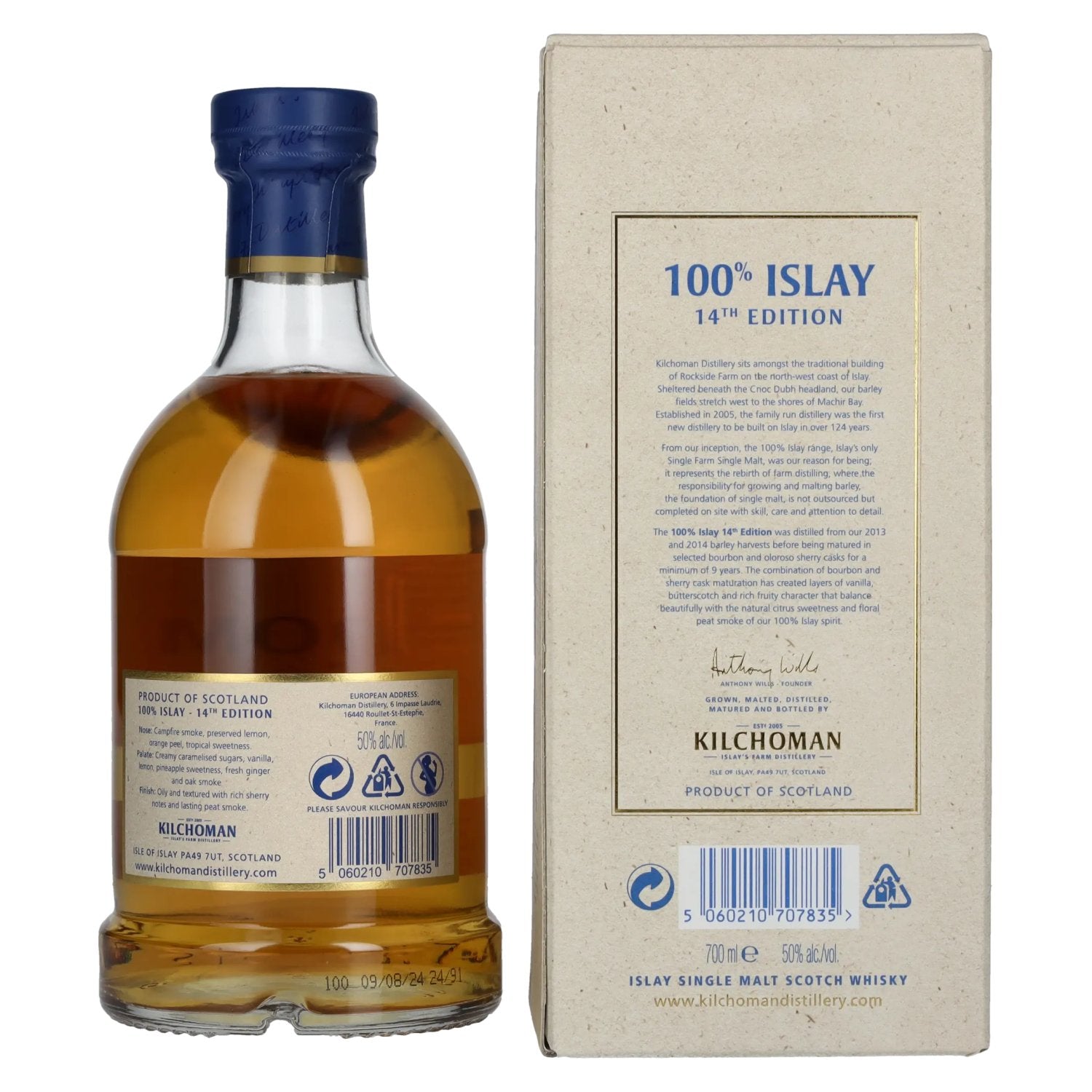 Kilchoman 100% Islay The 14th Edition Single Malt Scotch Whisky 2024 50% Vol. 0,7l in geschenkverpakking