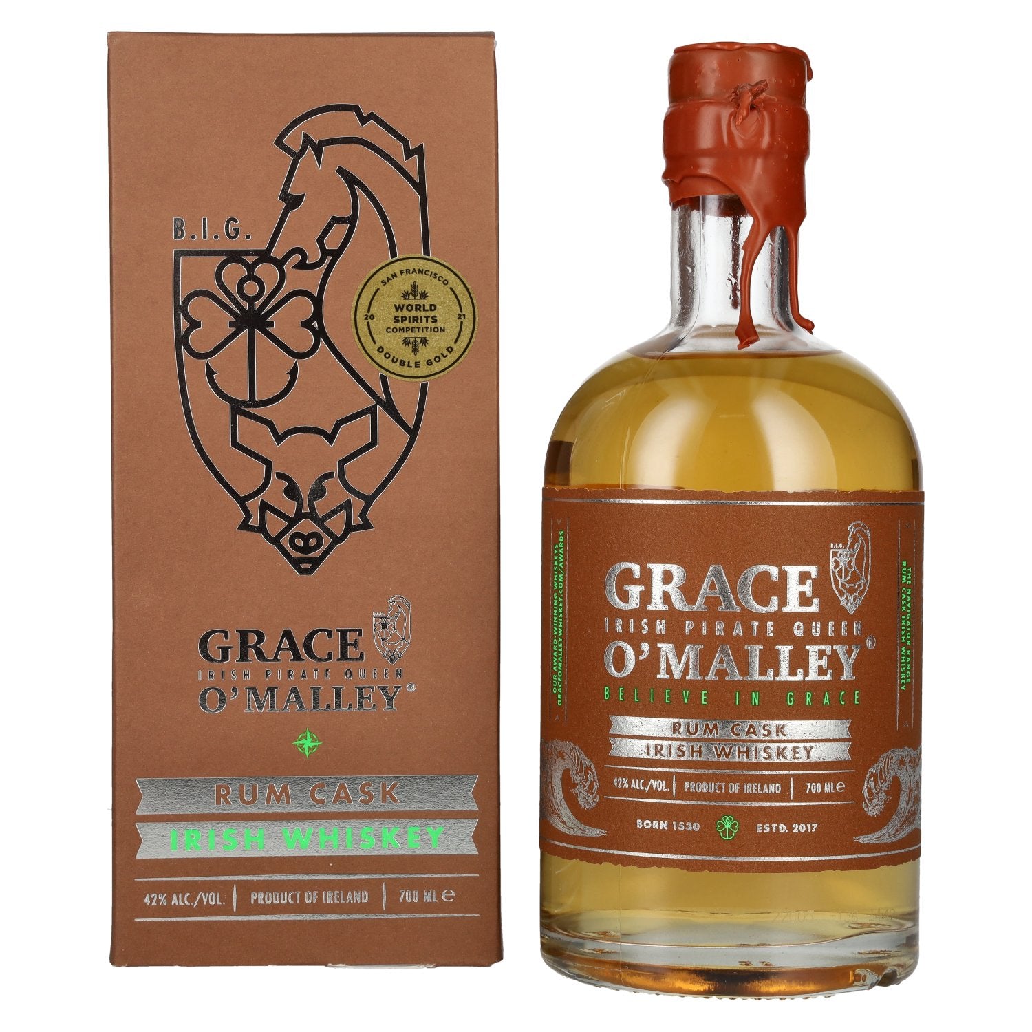 Grace O' Malley Irish Pirate Queen Whiskey Rum Cask 42% Vol. 0,7l in geschenkverpakking