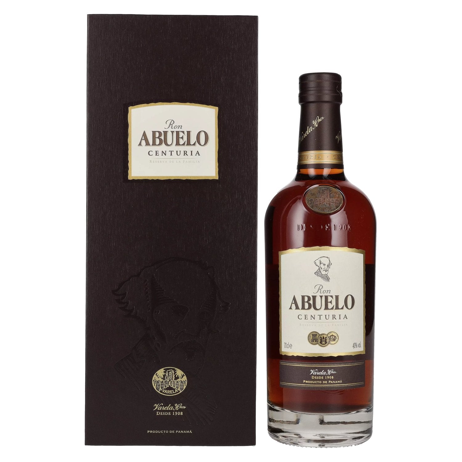 Ron Abuelo CENTURIA Reserva de la Familia 40% vol. 0,7l dans une caisse en bois