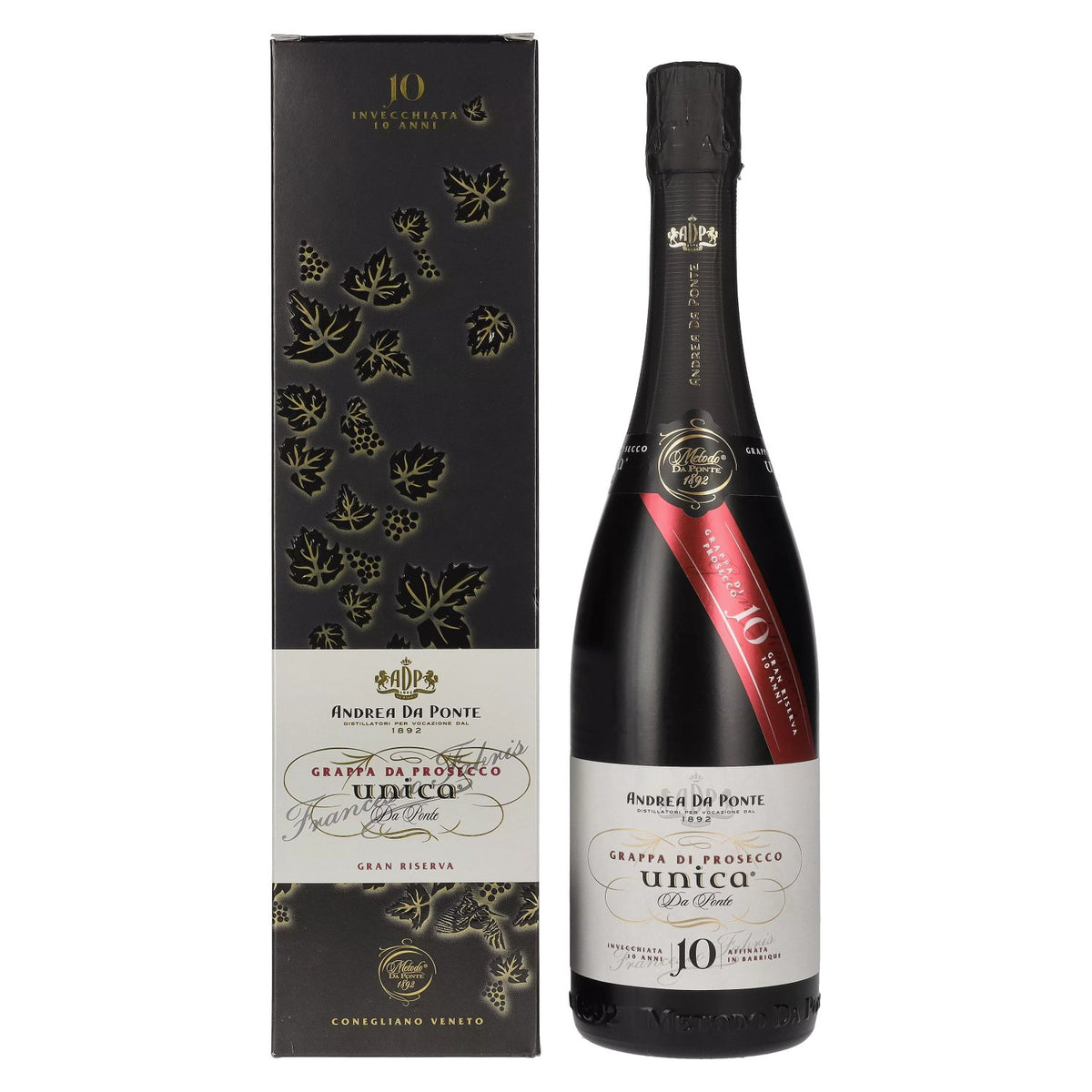 Andrea Da Ponte Grappa da Prosecco Unica Da Ponte 10 Anni 40% Vol. 0,7l in Geschenkbox