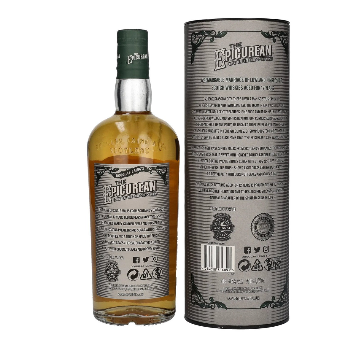 Douglas Laing THE EPICUREAN 12 Years Old Lowland Blended Malt 46% Vol. 0,7l in Geschenkbox