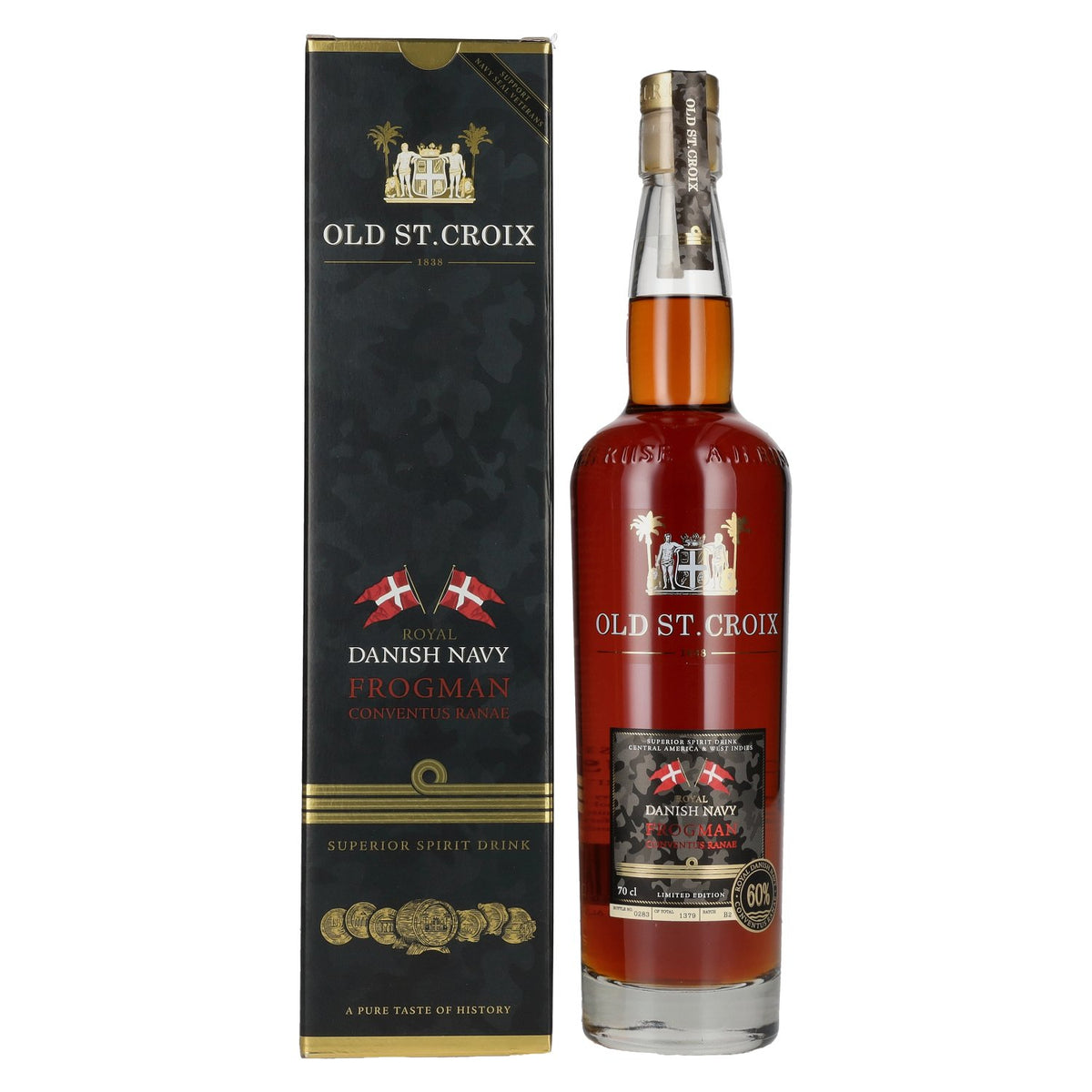 Old St. Croix A.H. Riise Royal DANISH NAVY FROGMAN Conventus Ranae Superior Gedistilleerde drank 60% Vol. 0,7l in geschenkverpakking