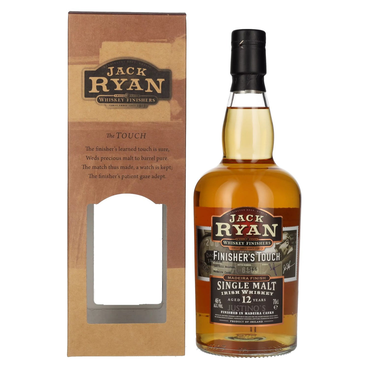 Jack Ryan 12 Years Old FINISHER'S TOUCH Single Malt Irish Whiskey Madeira Finish 46% Vol. 0,7l in Geschenkbox