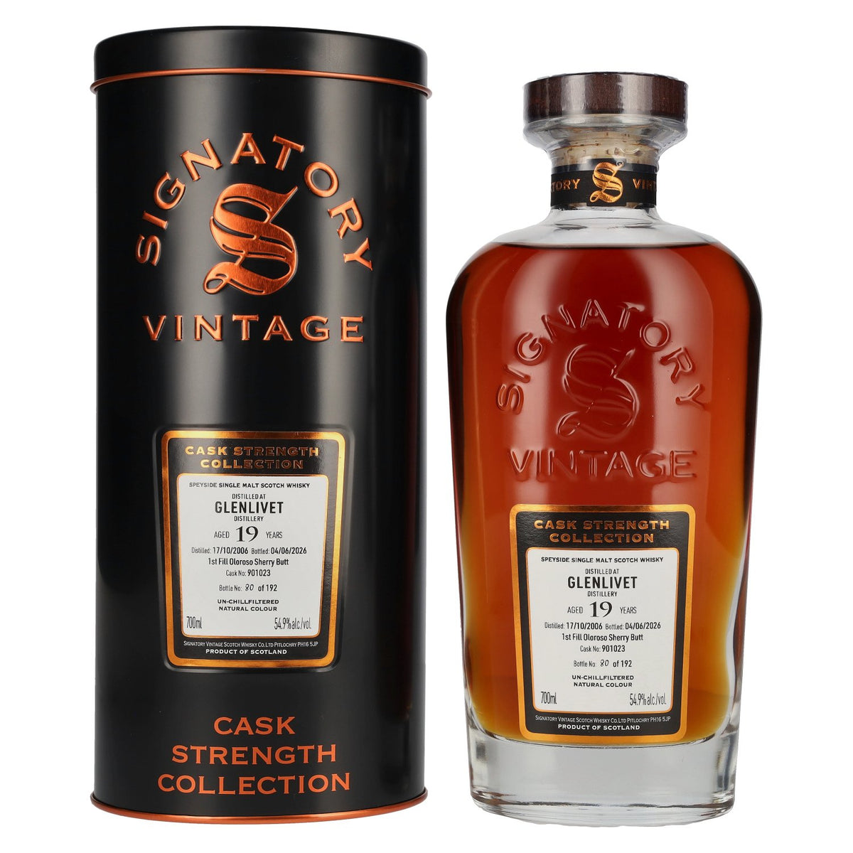 Signatory Vintage GLENLIVET 19 Years Old Cask Strength Collection #901023 2006 54.9% ABV 0.7l in a tin box