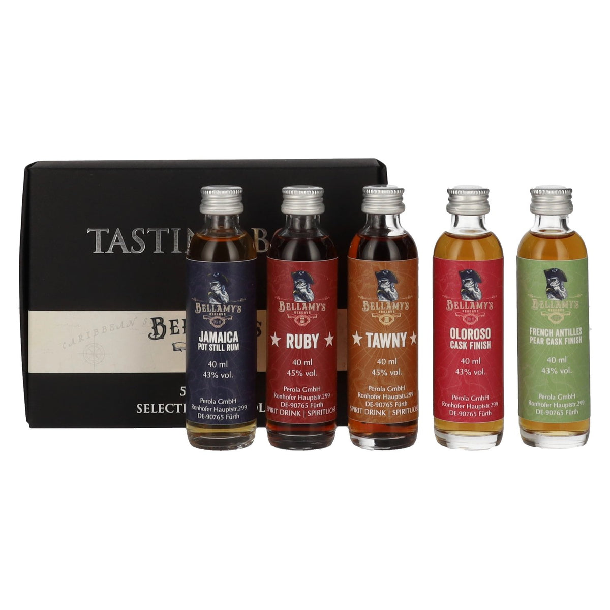 Bellamy's Reserve Rum Tasting Box Selected by Perola 2024 43,8% vol. 5x0,04l en coffret cadeau