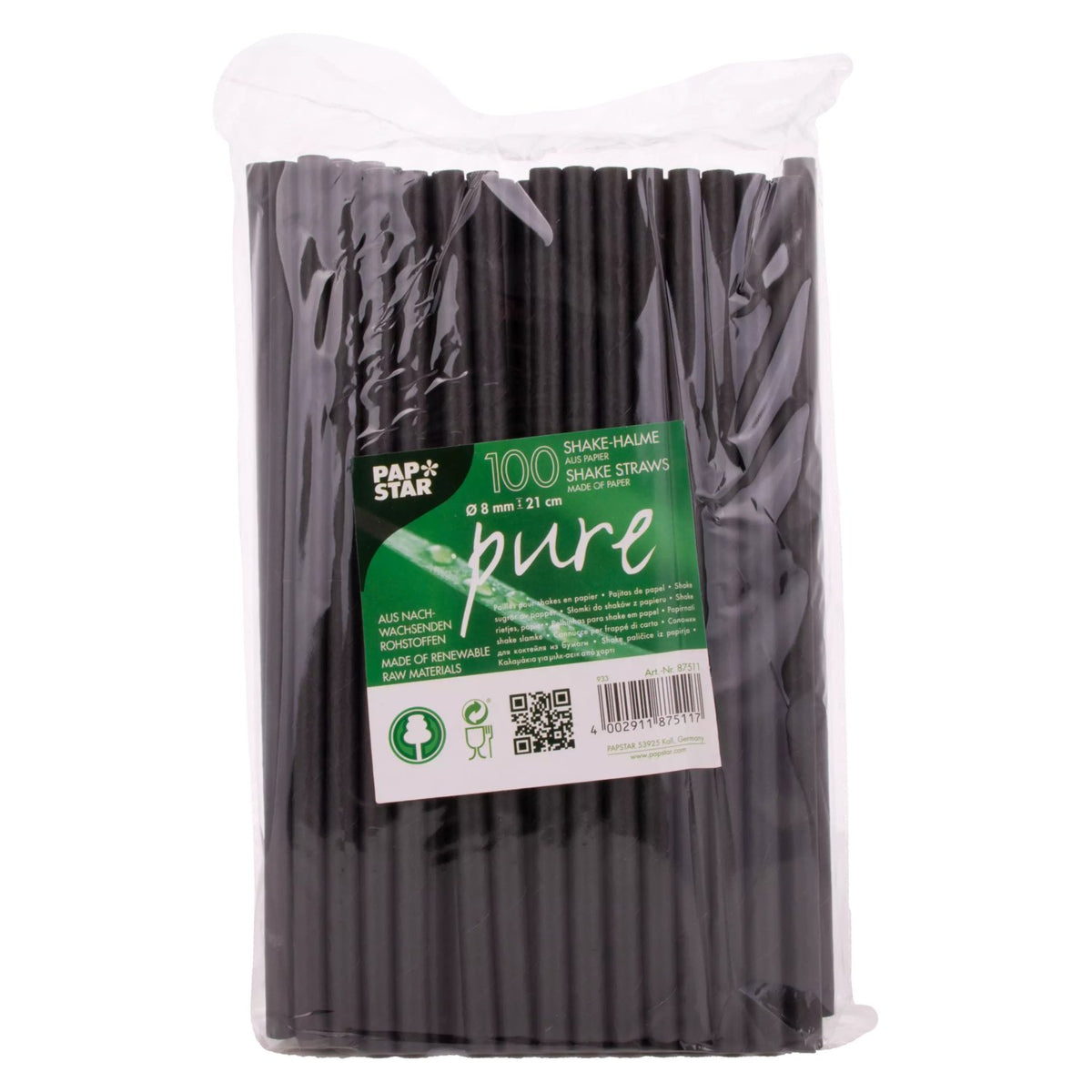 Pailles en papier noires, 21 cm, lot de 100